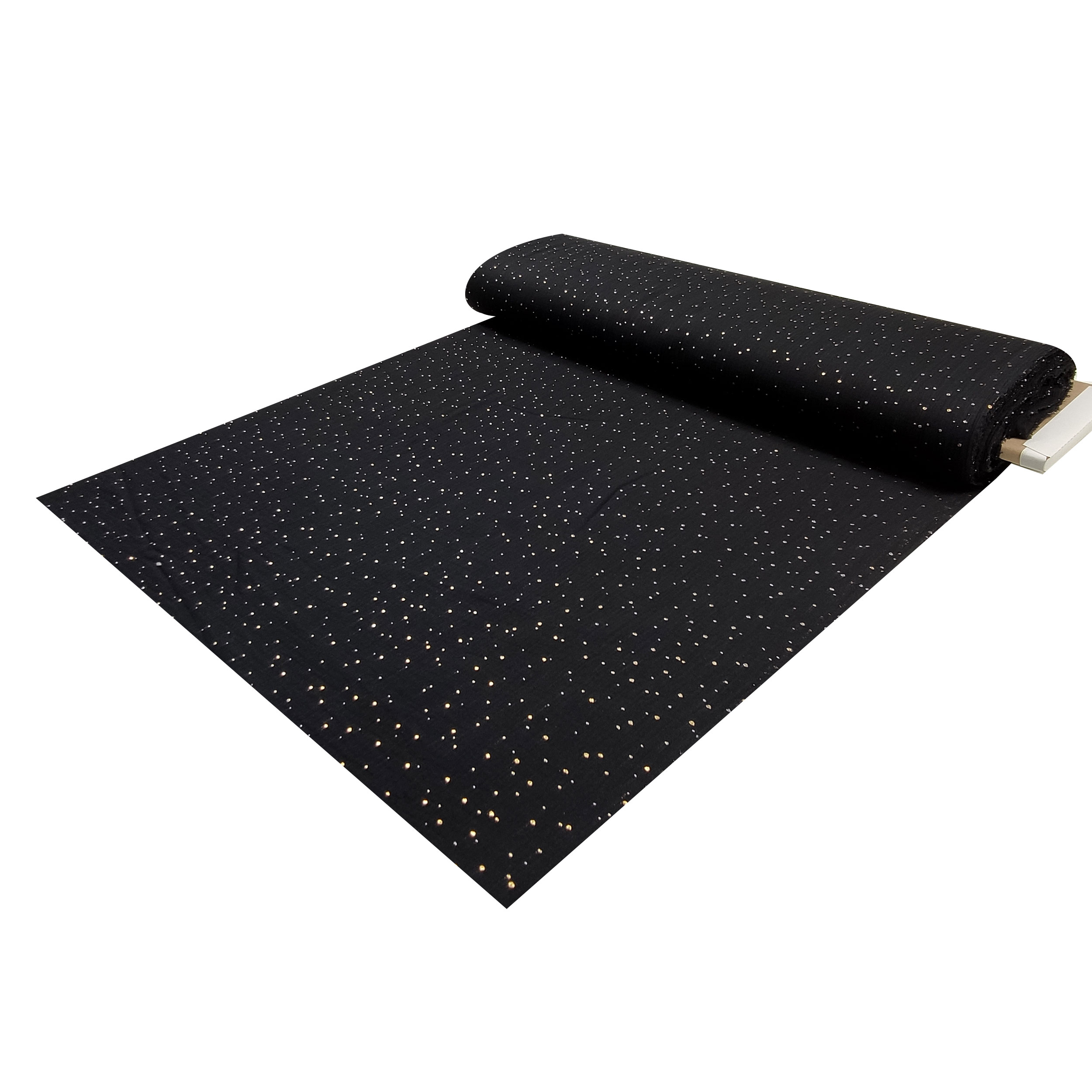 Schwarzer Baumwollmusselin mit goldenen Polka Dots