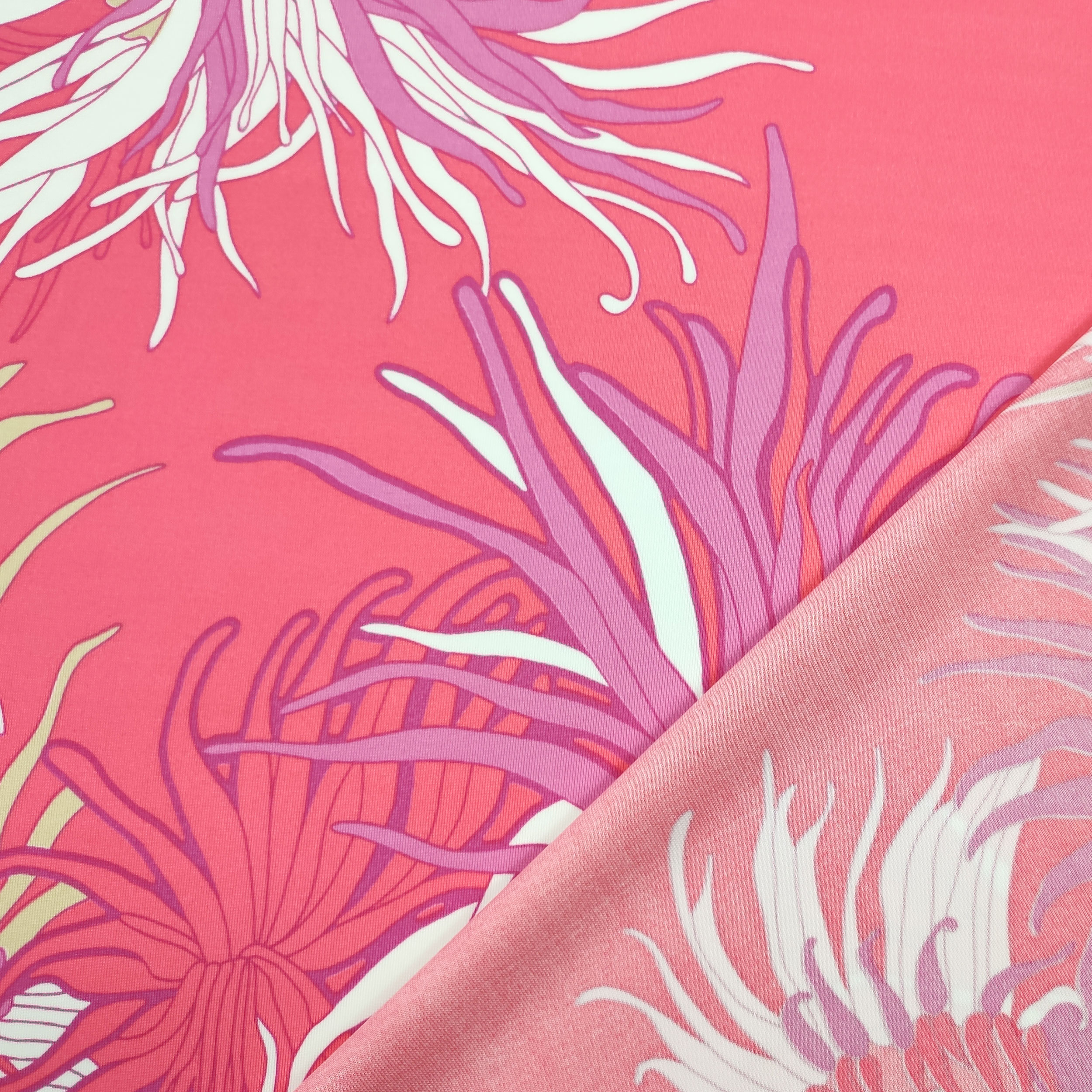Viscose Silk Jersey Flowers Coral Background