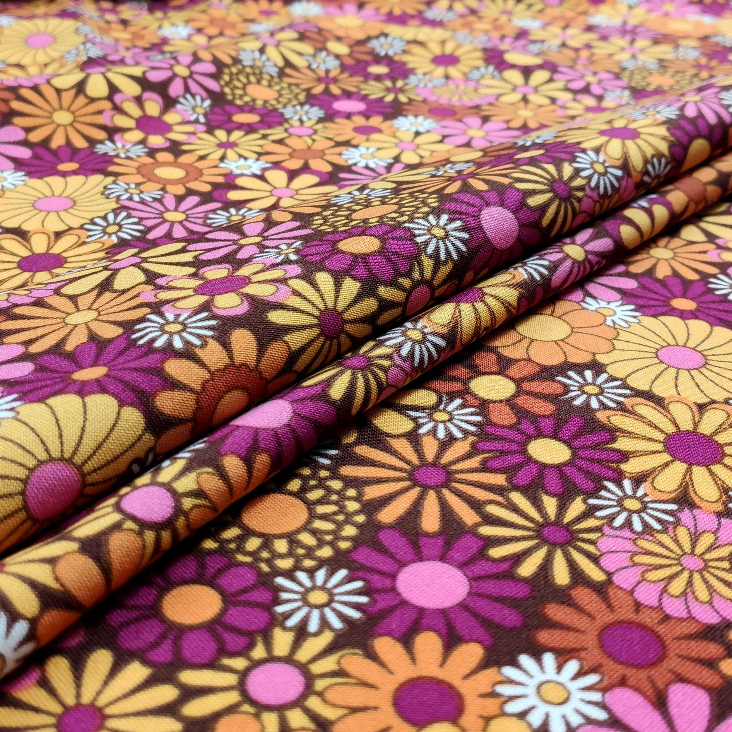 Tessuto Carnevale Fantasia Fiori Hippie Arancio Image