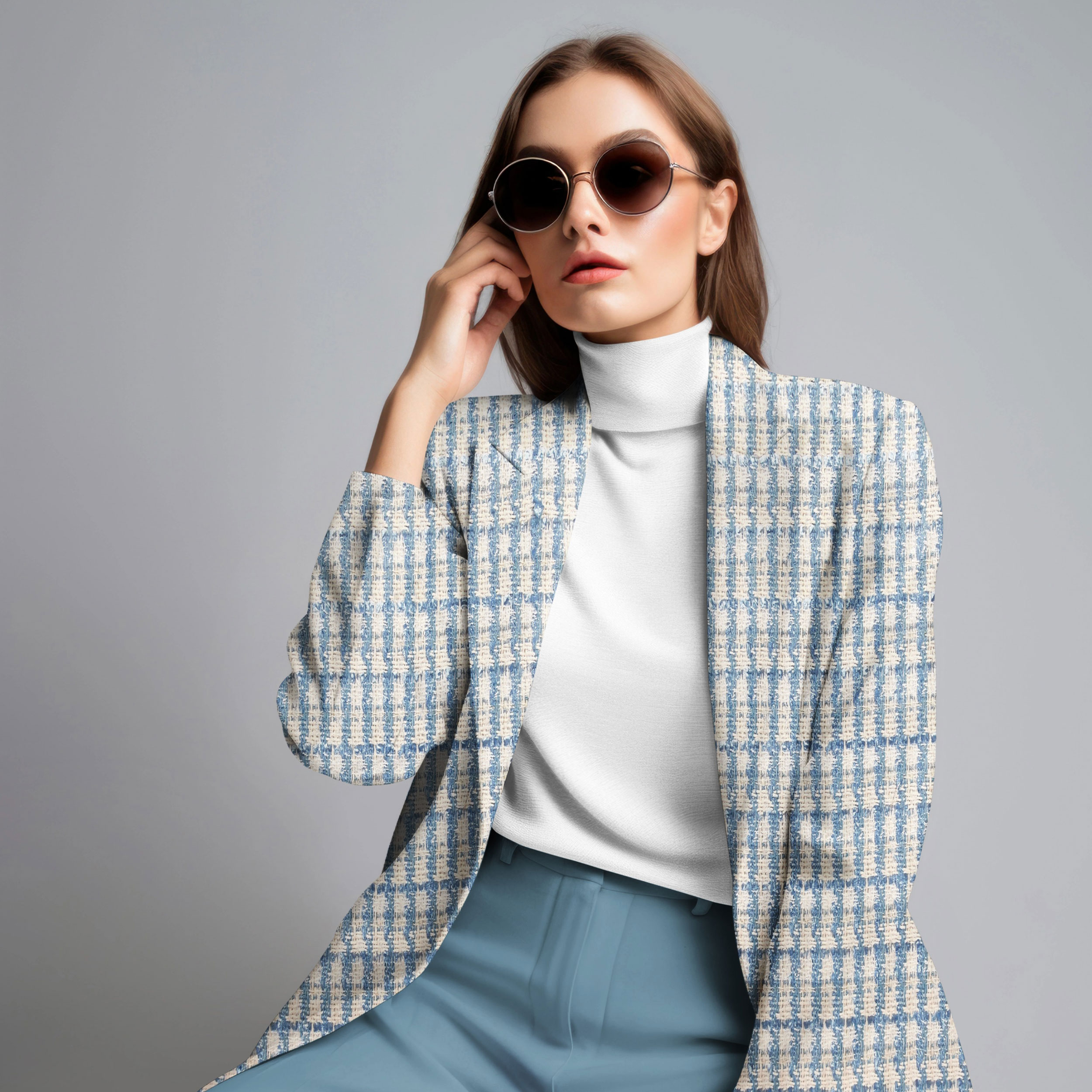 Tweed High Fashion Light Blue White Lurex