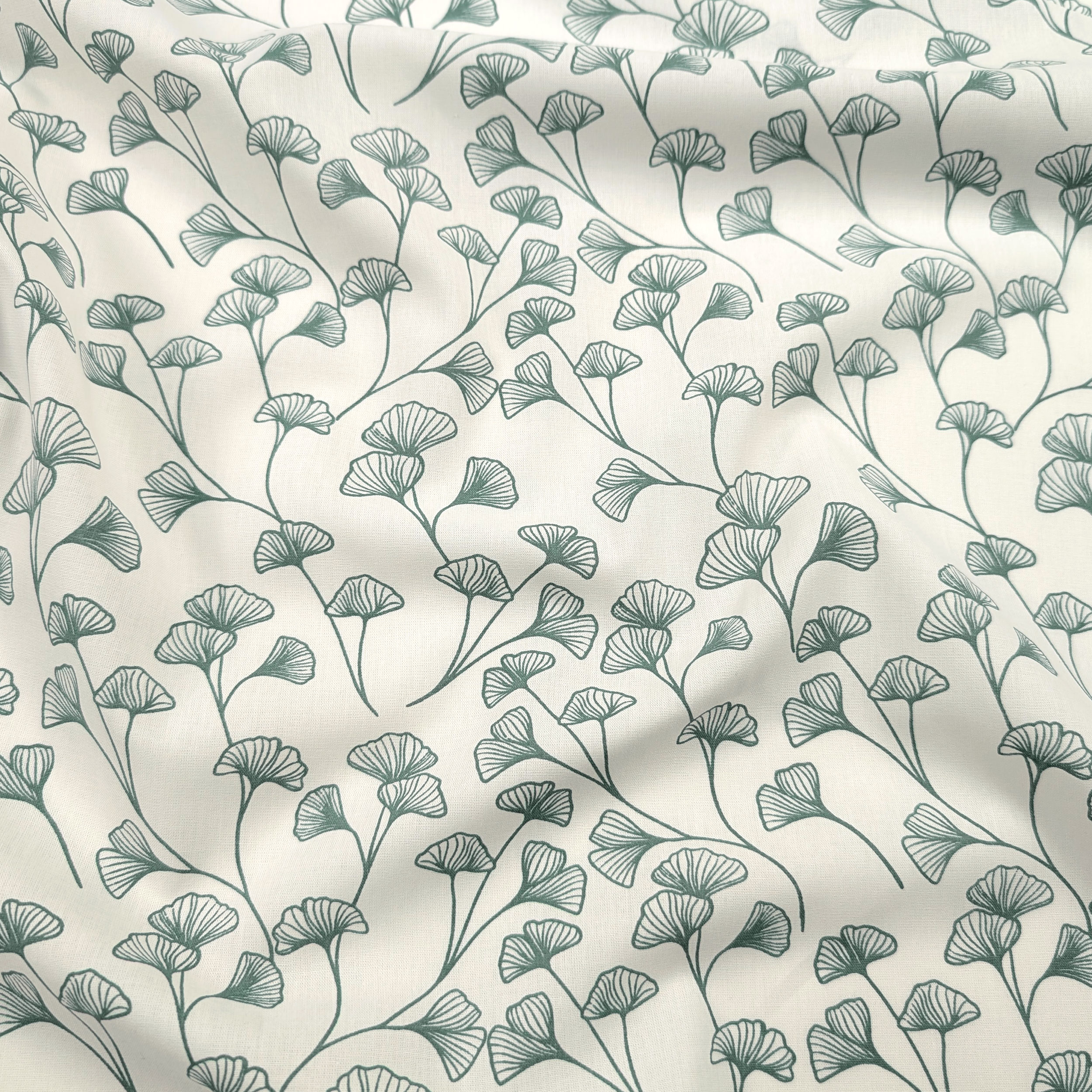 Poplin Cotton Leaves Background Green Grey Image