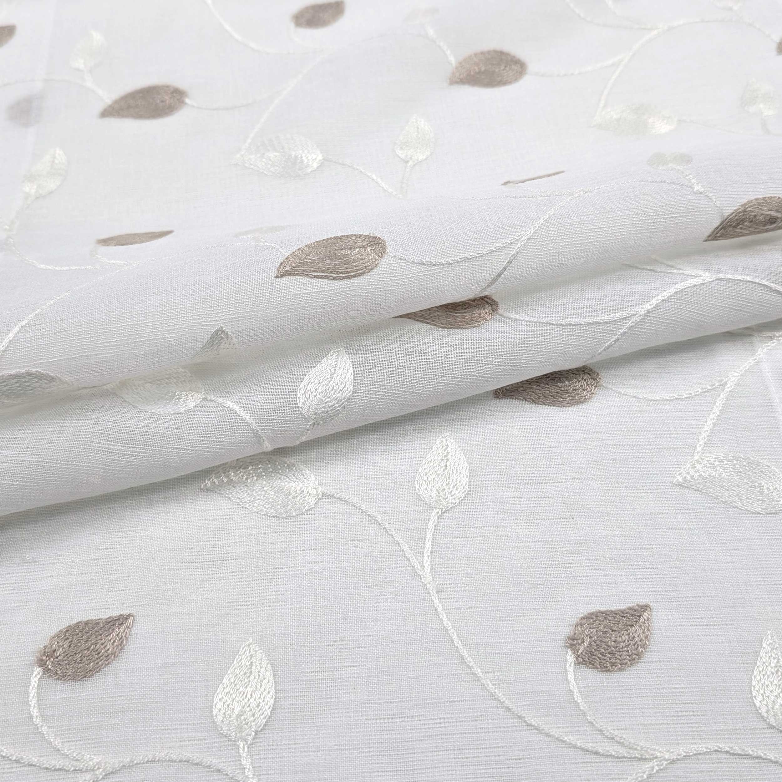 Curtain Fabric Embroidered Leaves - Turtledove Image