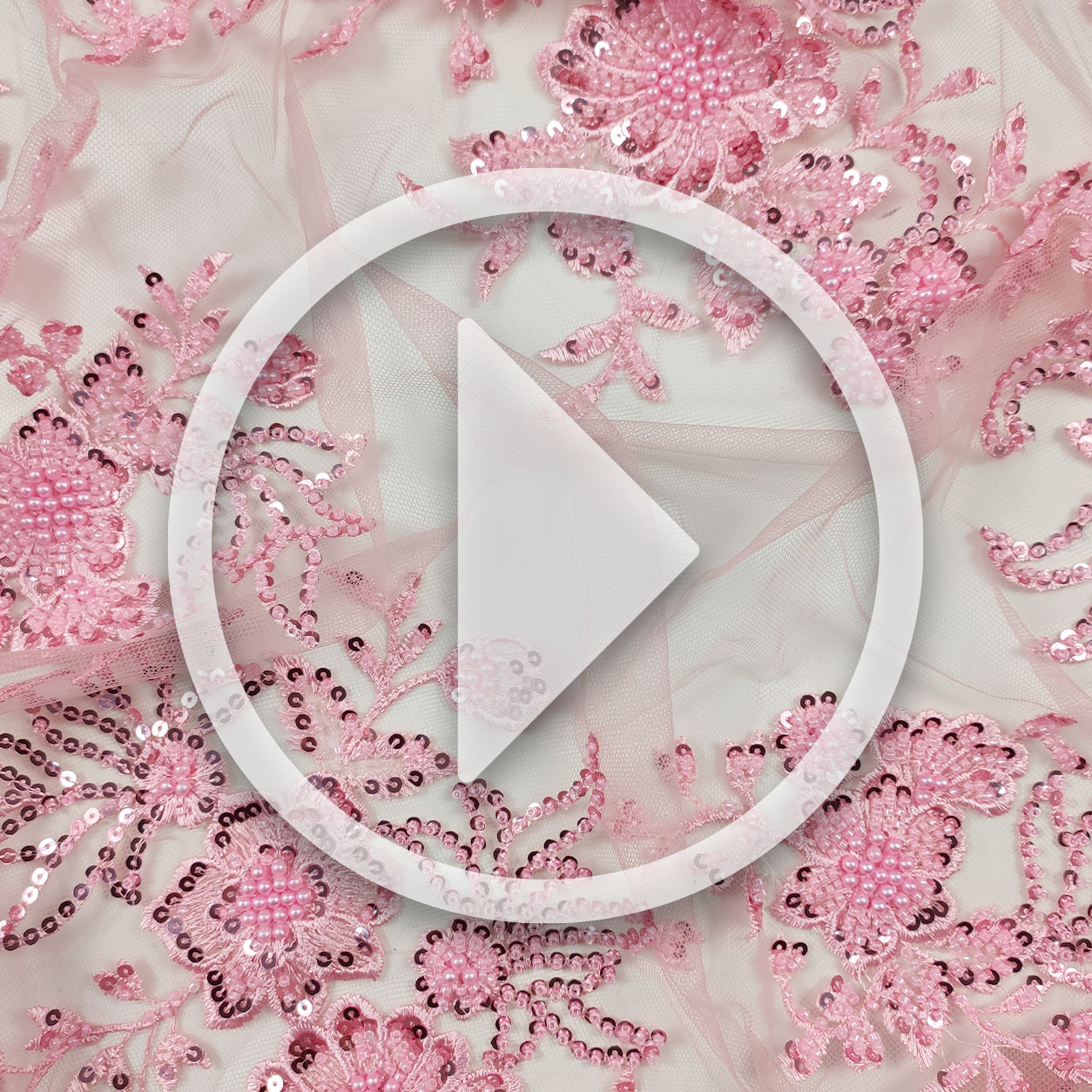 Floral Double Edge Beaded Tulle Lace - Pink  Image