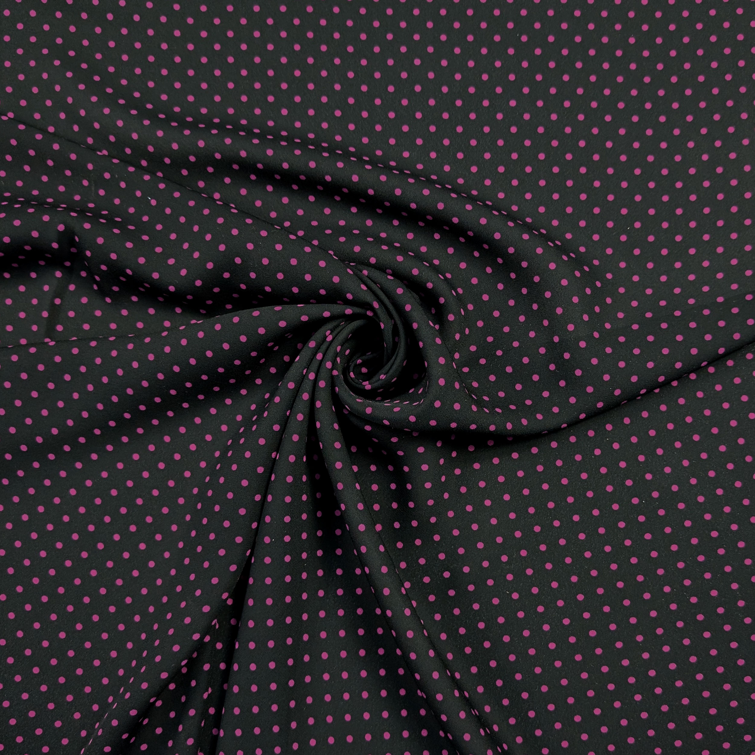 Black Georgette with Fuxia Polka Dots Image
