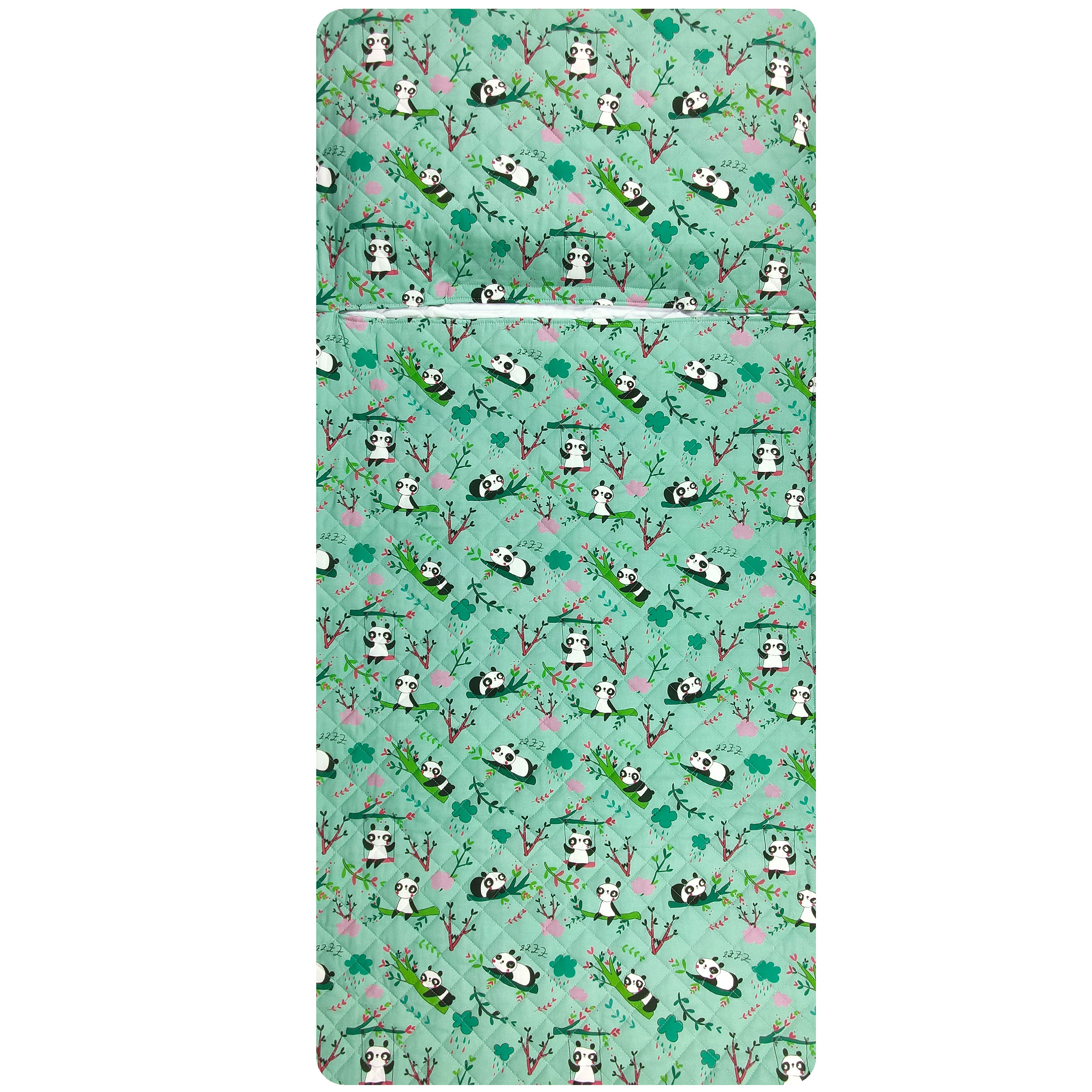 Sac de couchage à motif de panda fond vert menthe - Panini Fabrics Image