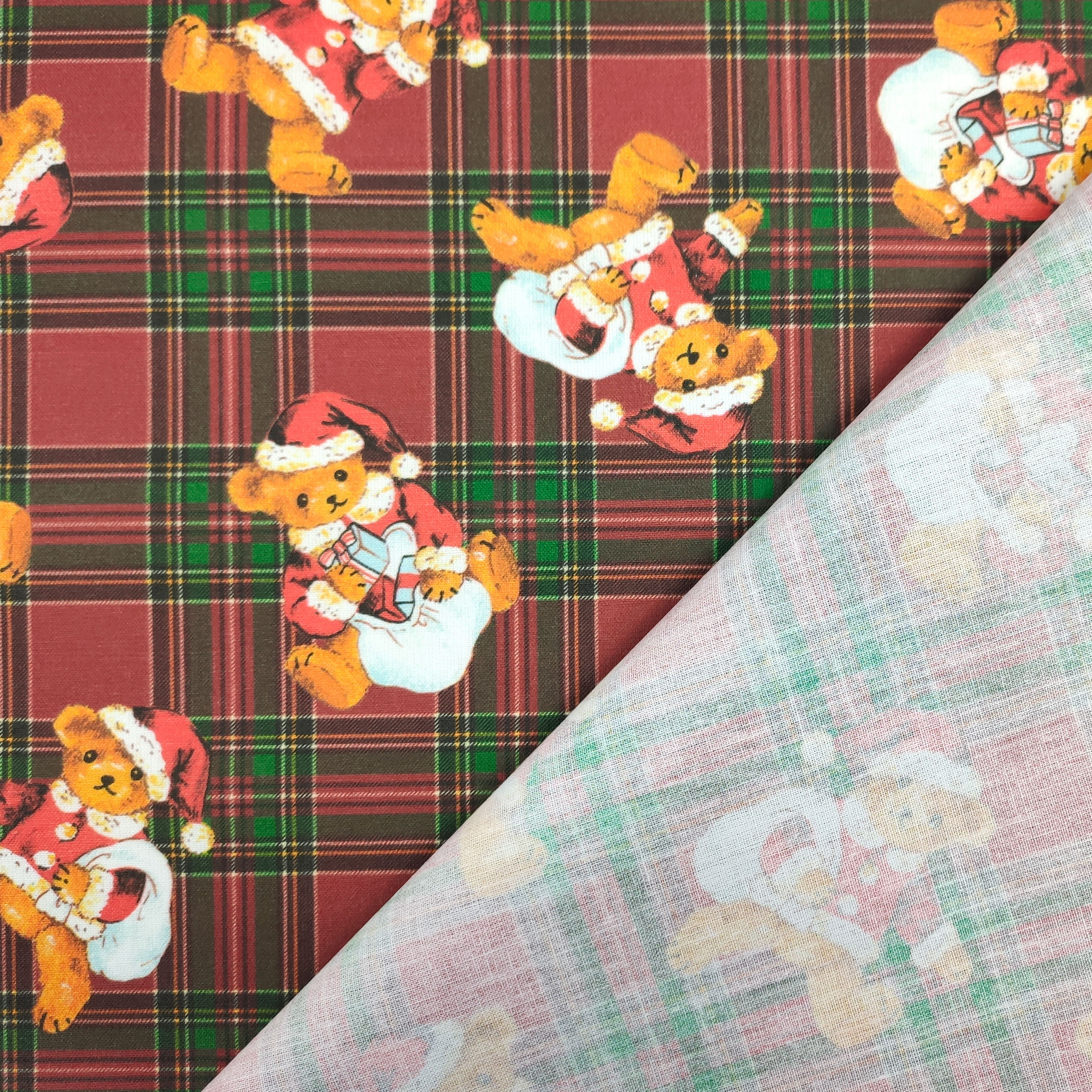Christmas Cotton Satin Teddy Tartan Background (fond écossais)