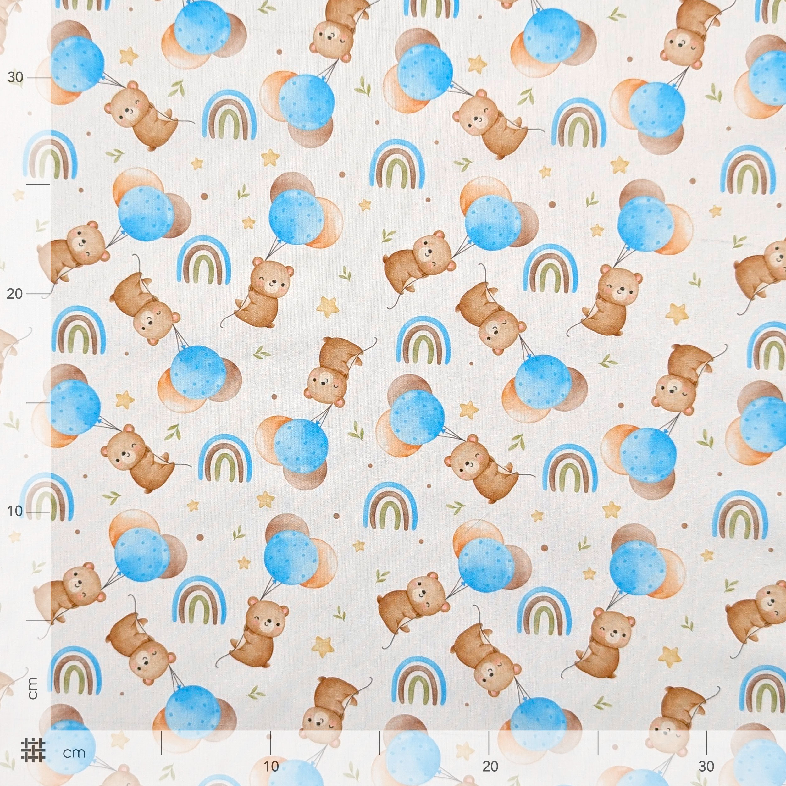Light Blue Percale Cotton with Bears and Balloons Image