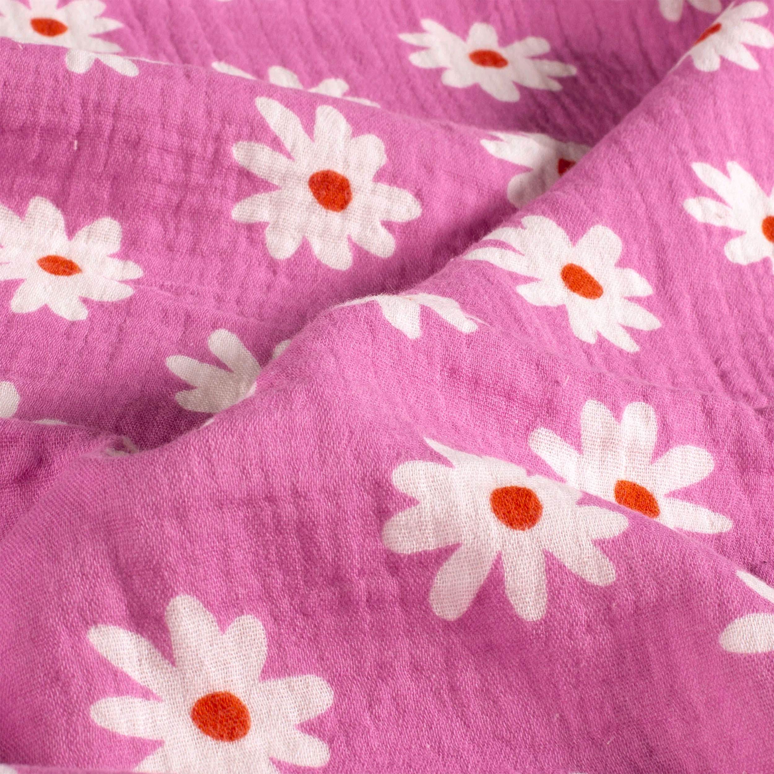 Muslin Cotton Daisies Fuxia Background Image