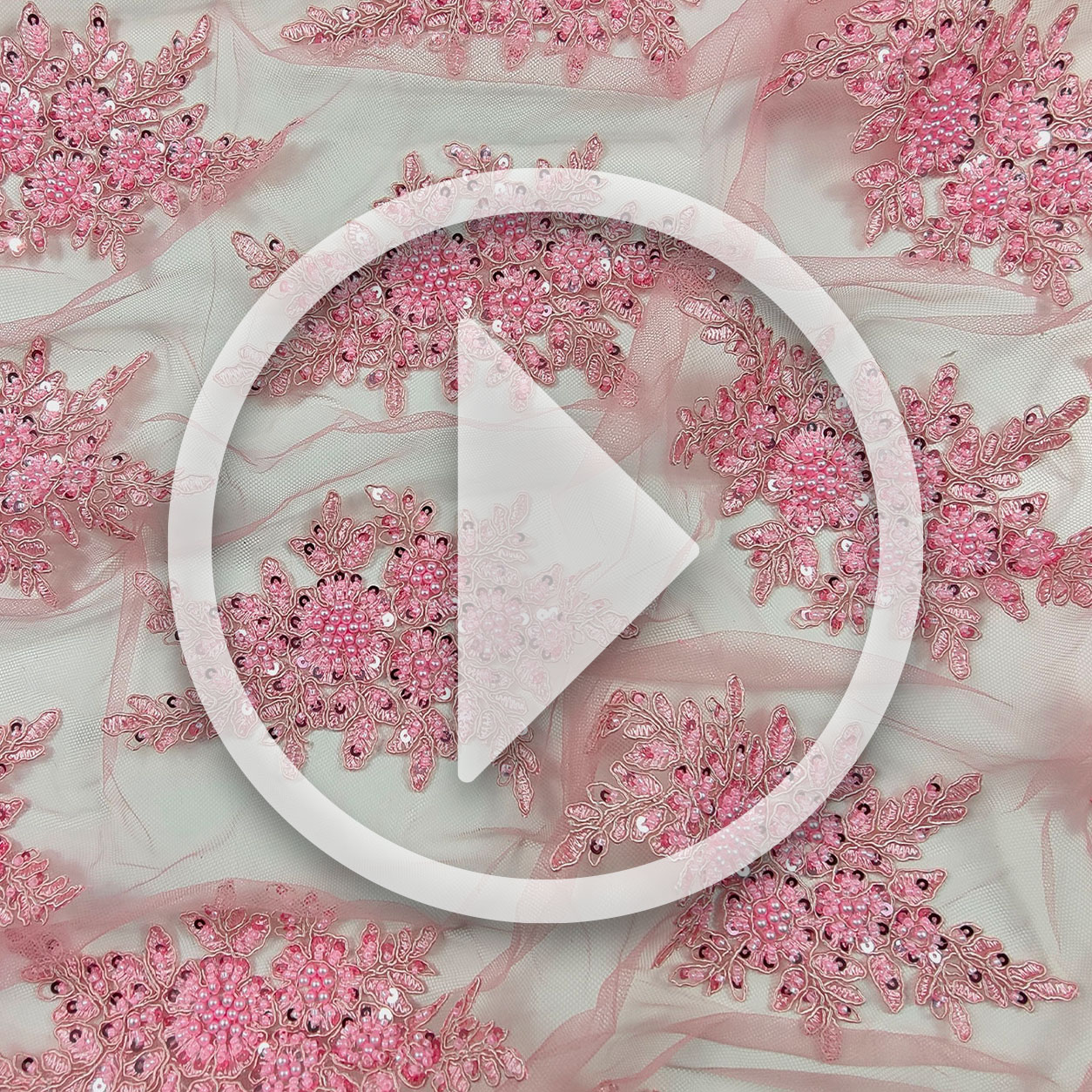 High Fashion Beaded Double Edge Floral Lace - Pink Image