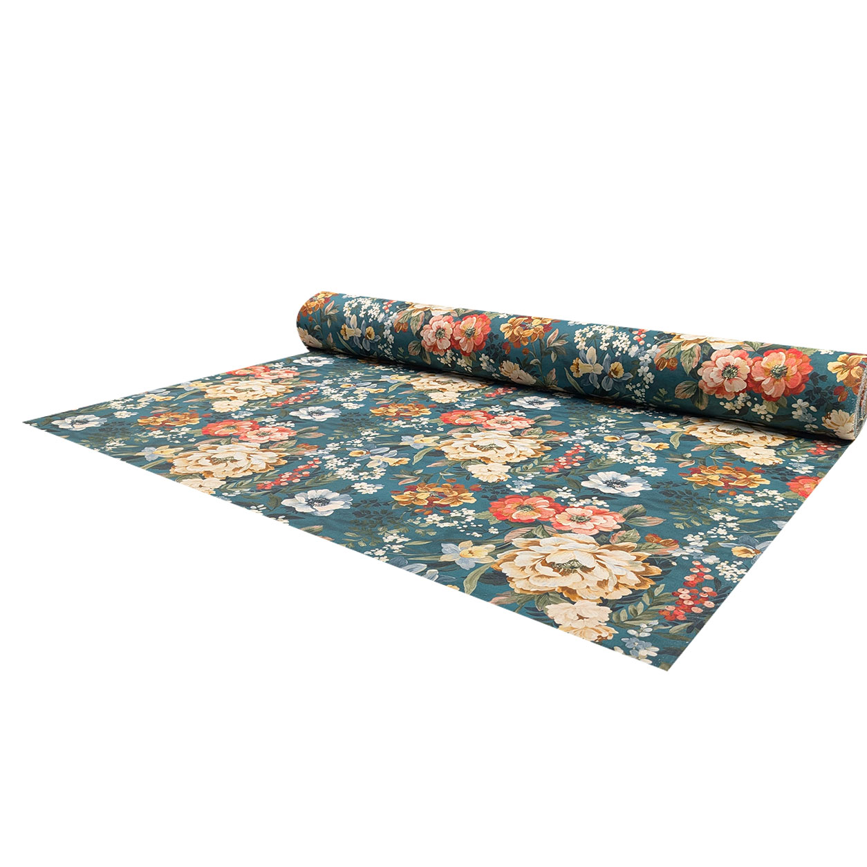 Panama Cotton Flowers Background Petroleum H 280 cm Image