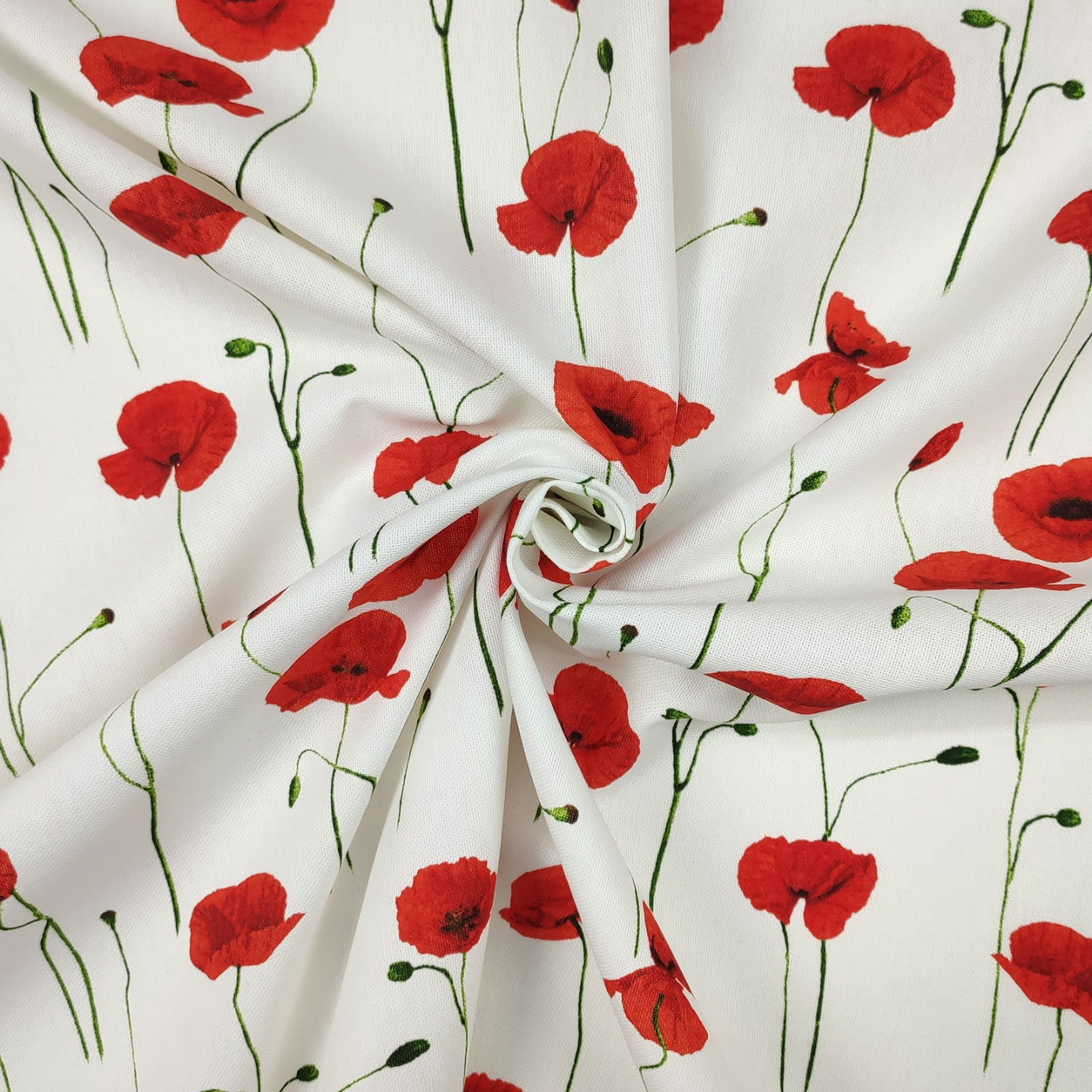 Panama Fabric Cotton Mix Poppies White Background Image