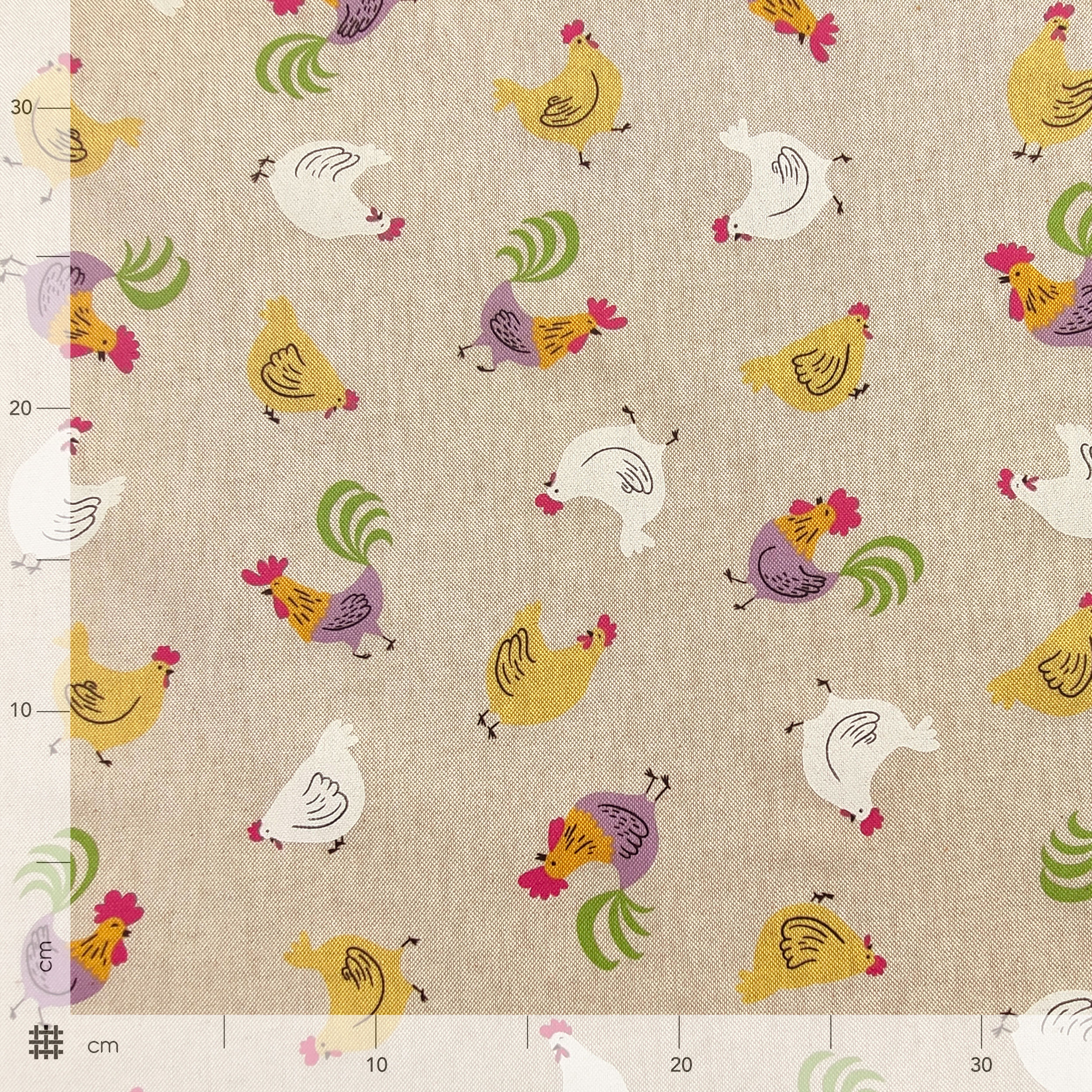 Panama Fabric Remnant – Colourful Hens, 130x140 cm Image