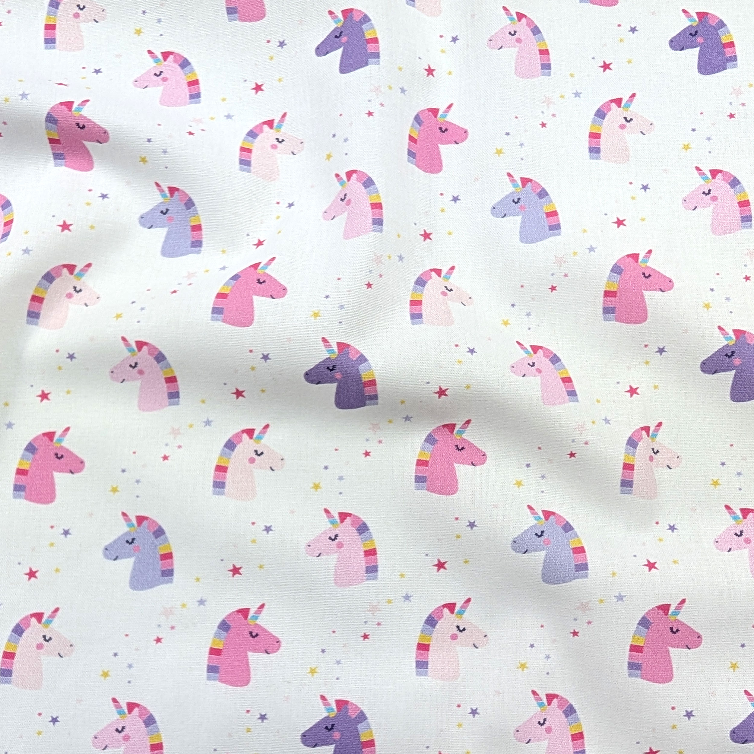Cotton Poplin Unicorns White Background