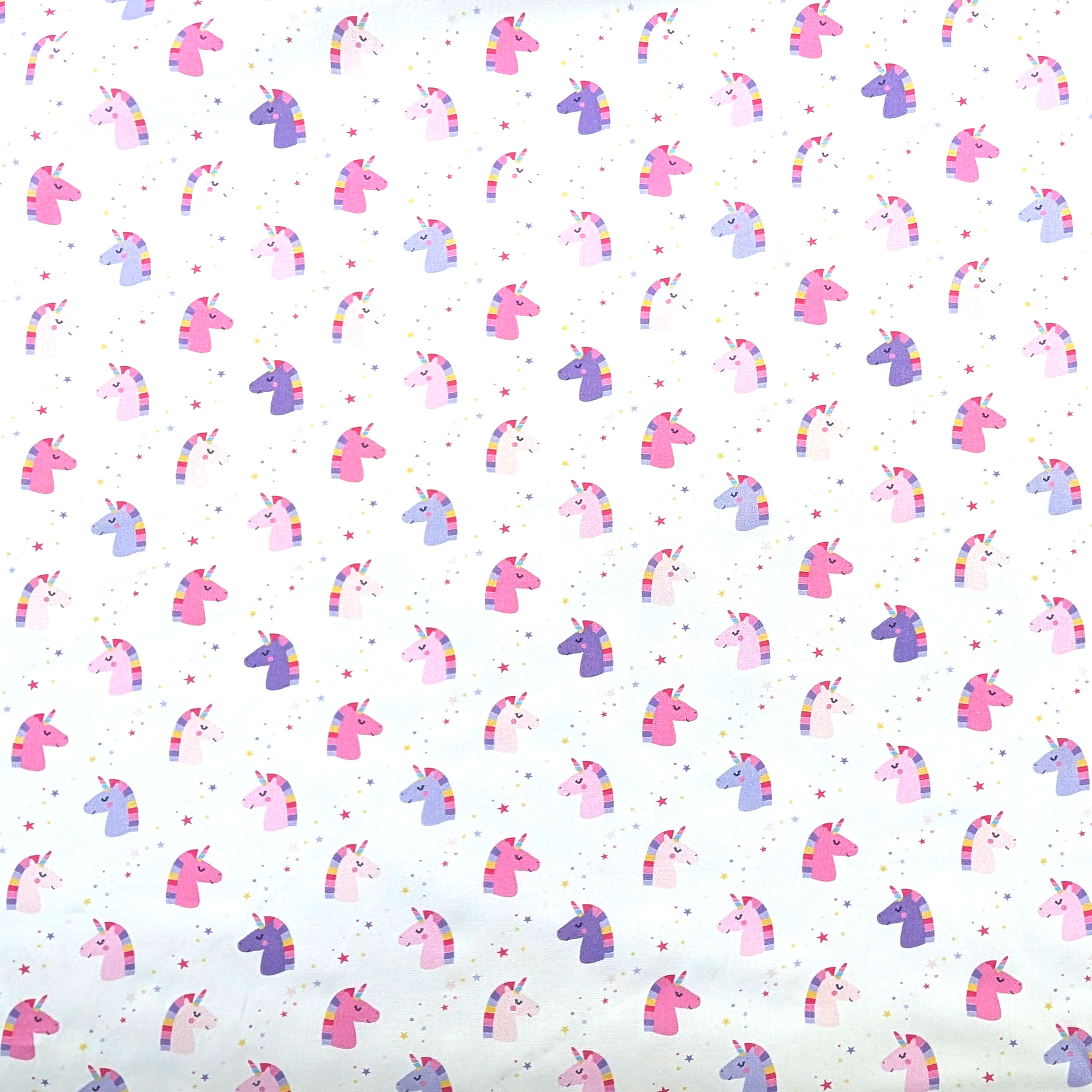 Cotton Poplin Unicorns White Background
