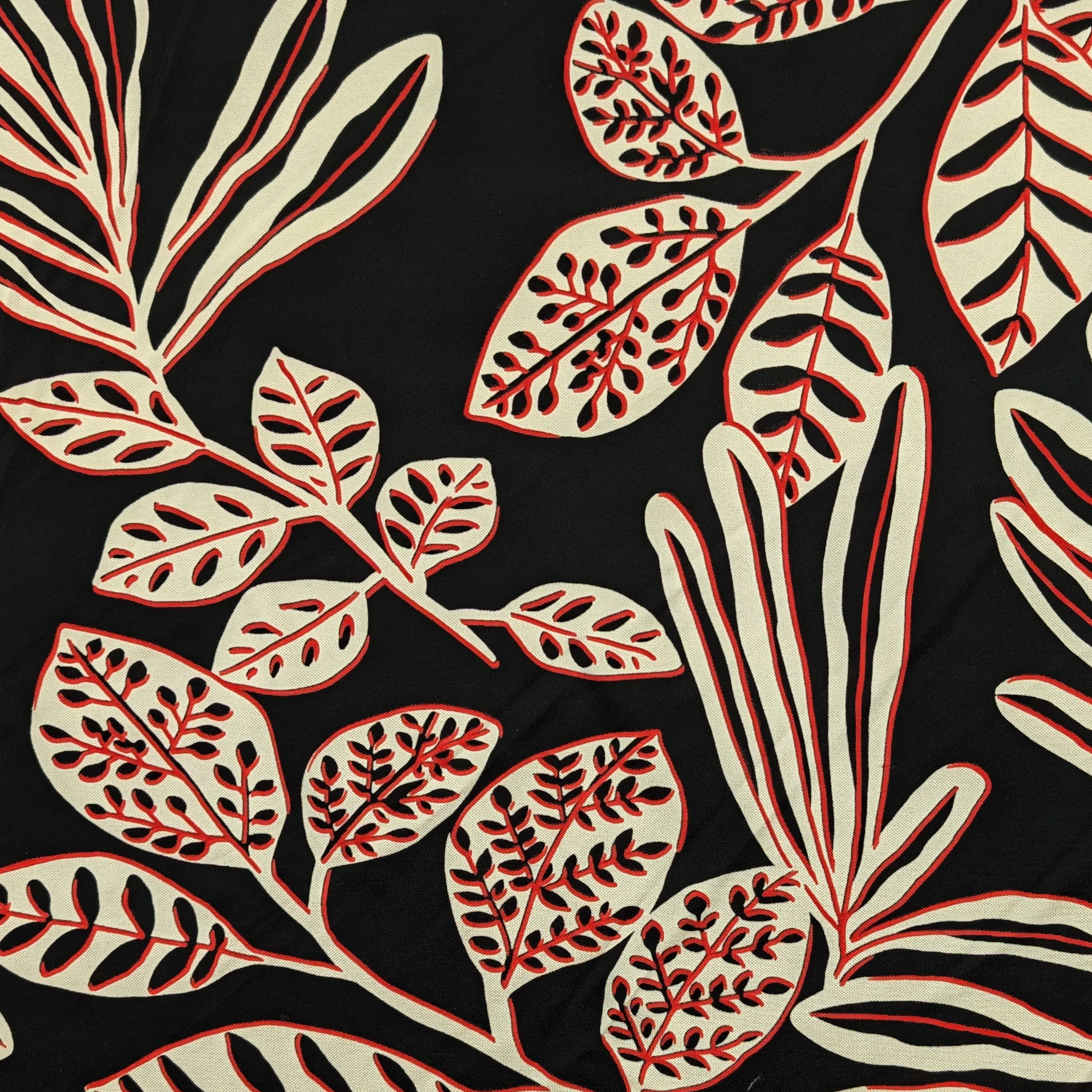 Viscose Jersey Natural Silk Leaves Red Border Image