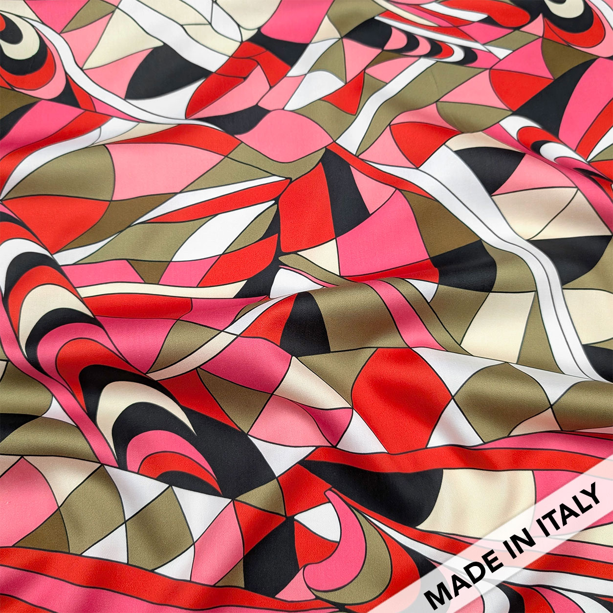 Abstract Geometrical Patterned Multicolour Cotton Satin Image
