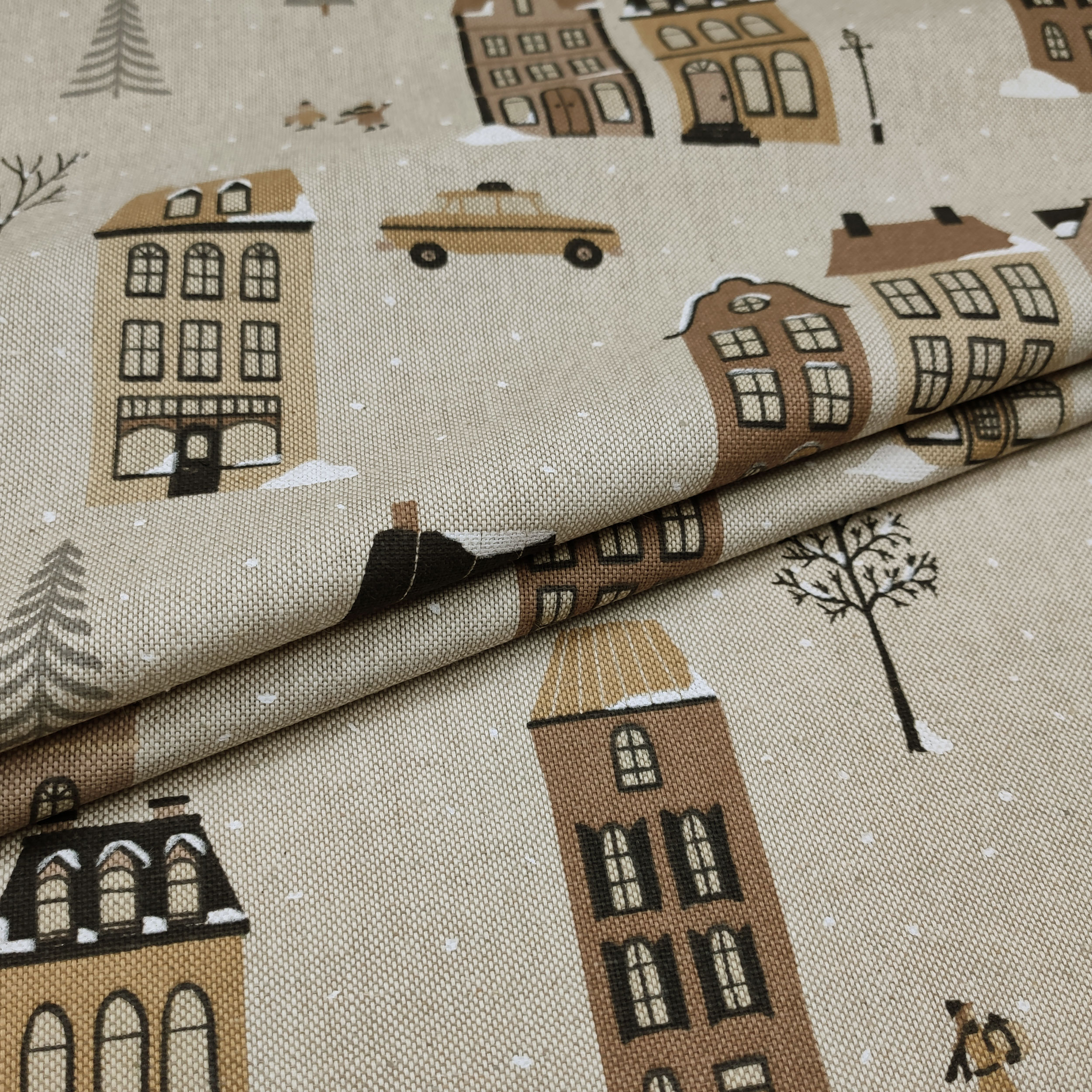 Snow Village Panama Fabric Image