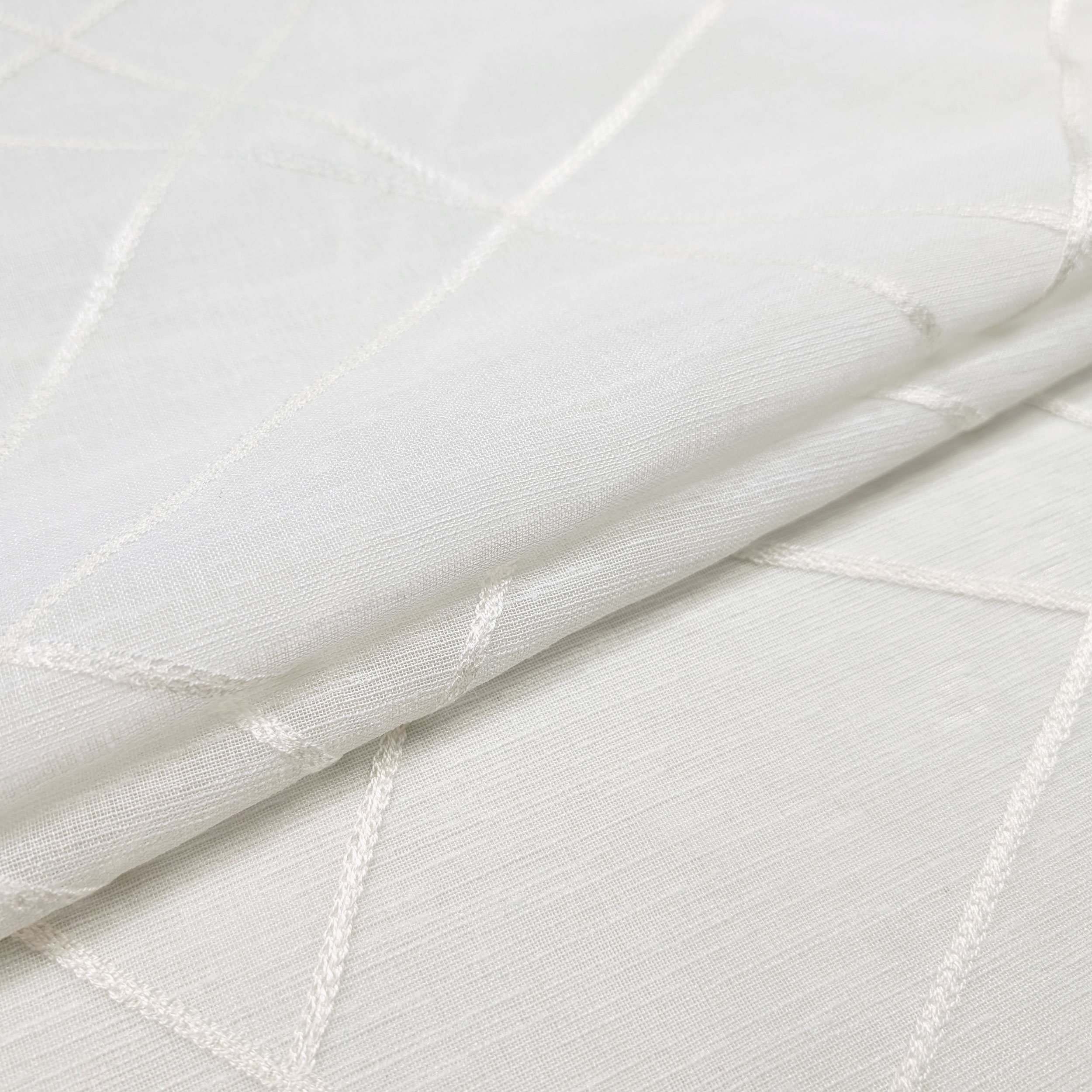 Embroidered White Line Curtain Fabric Image