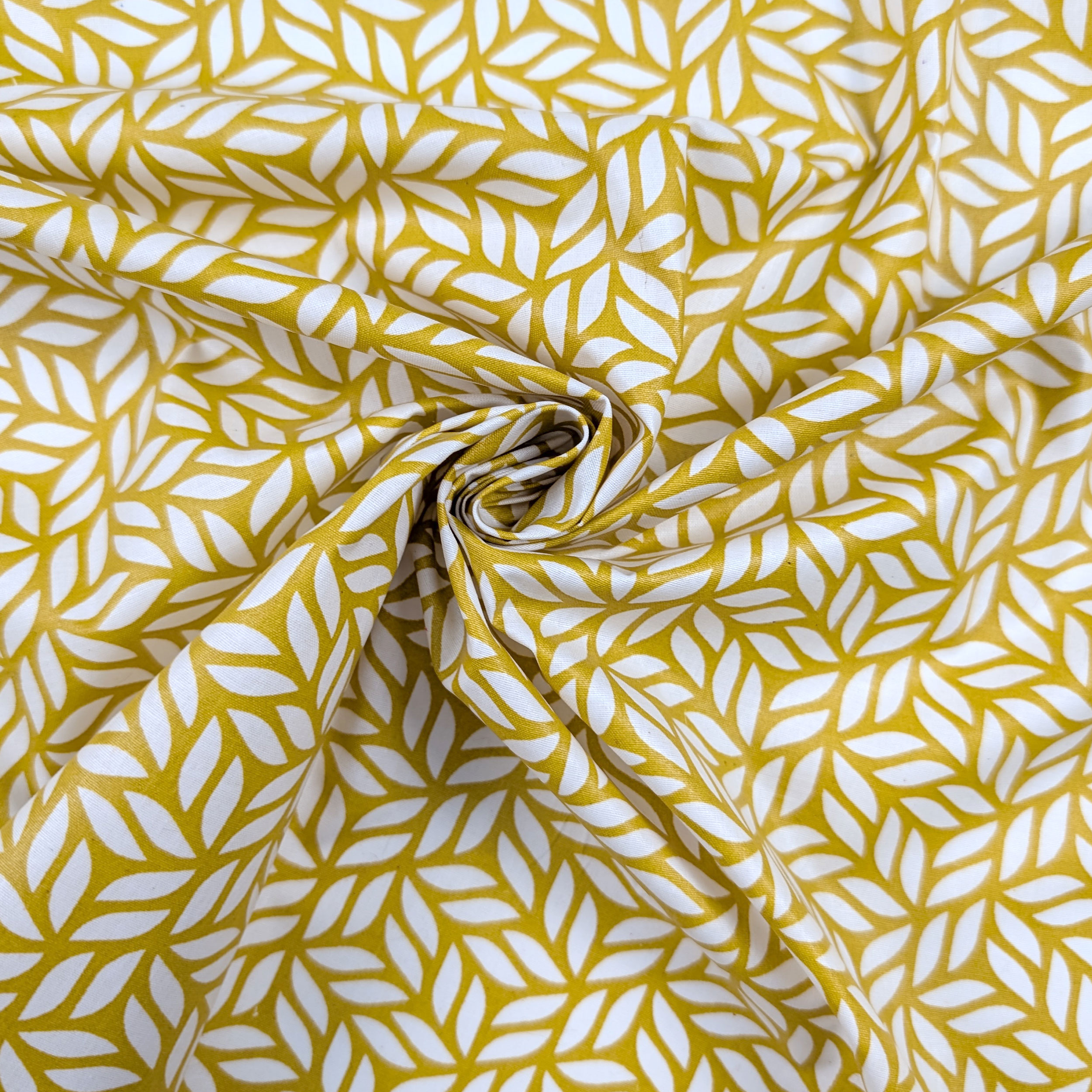 Enduite Tablecloth Fabric Stain-Free Mustard Abstract Leaves Image