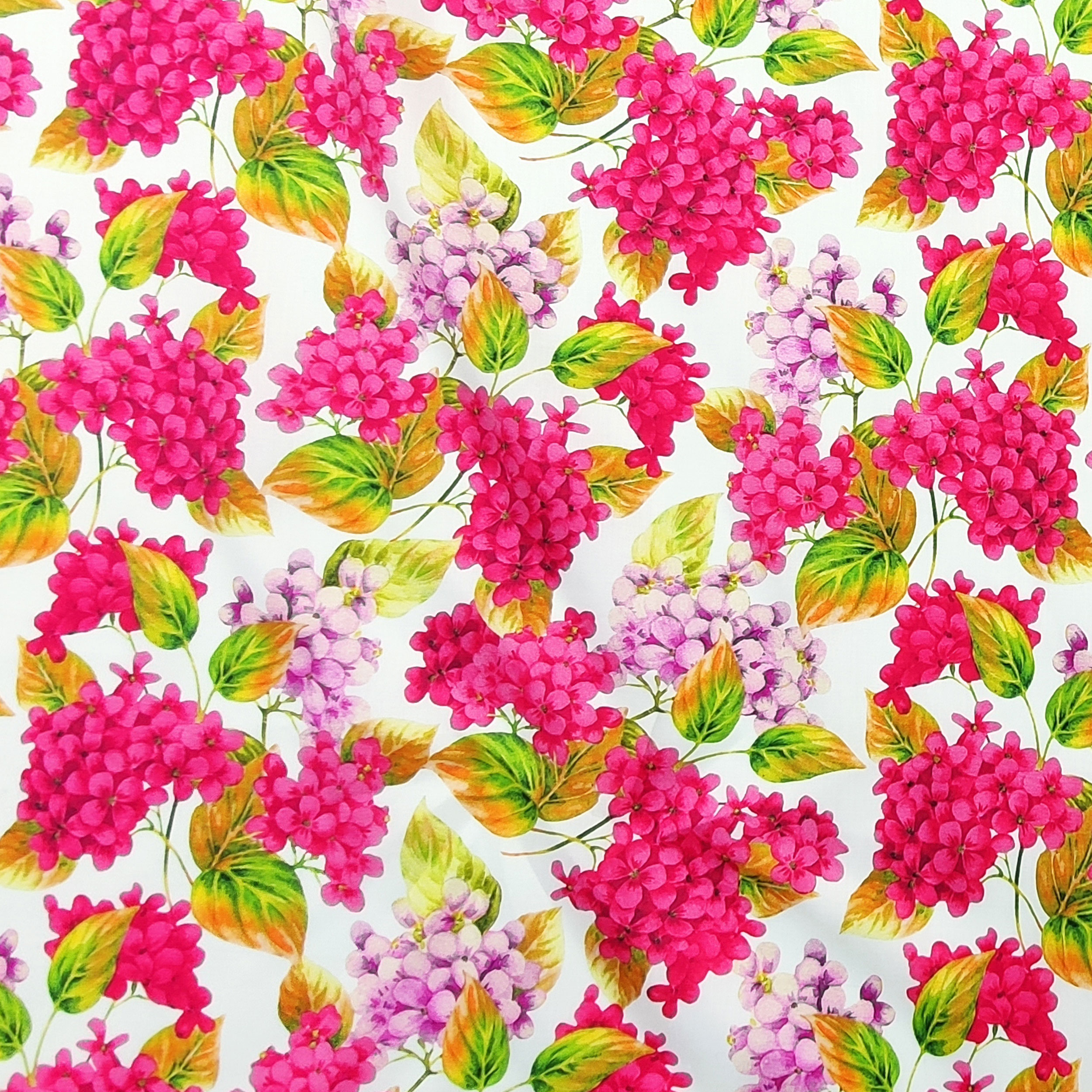 Rasatello Cotton White Flowers in Pink