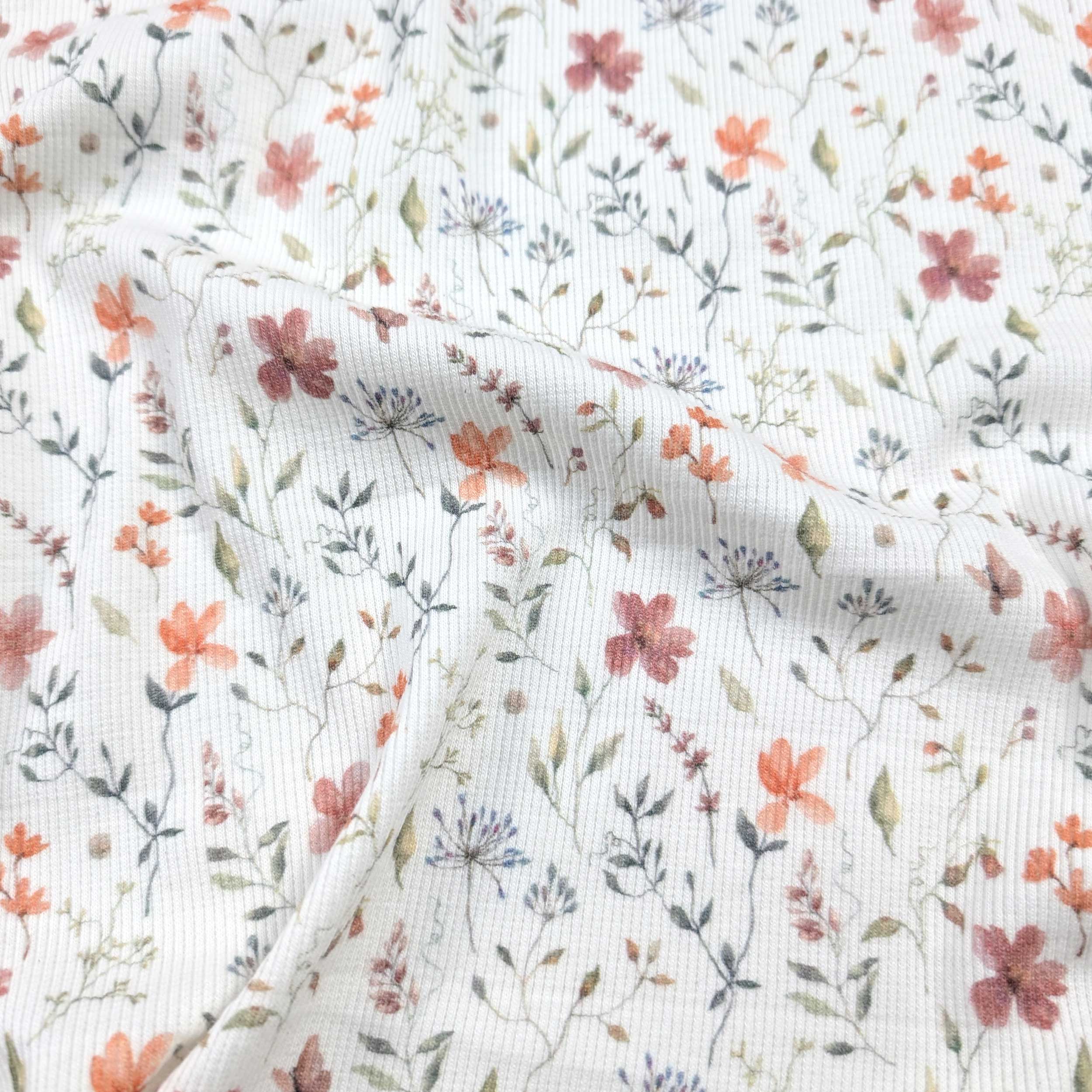 Jersey Ribbed White Delicate Flowers Image