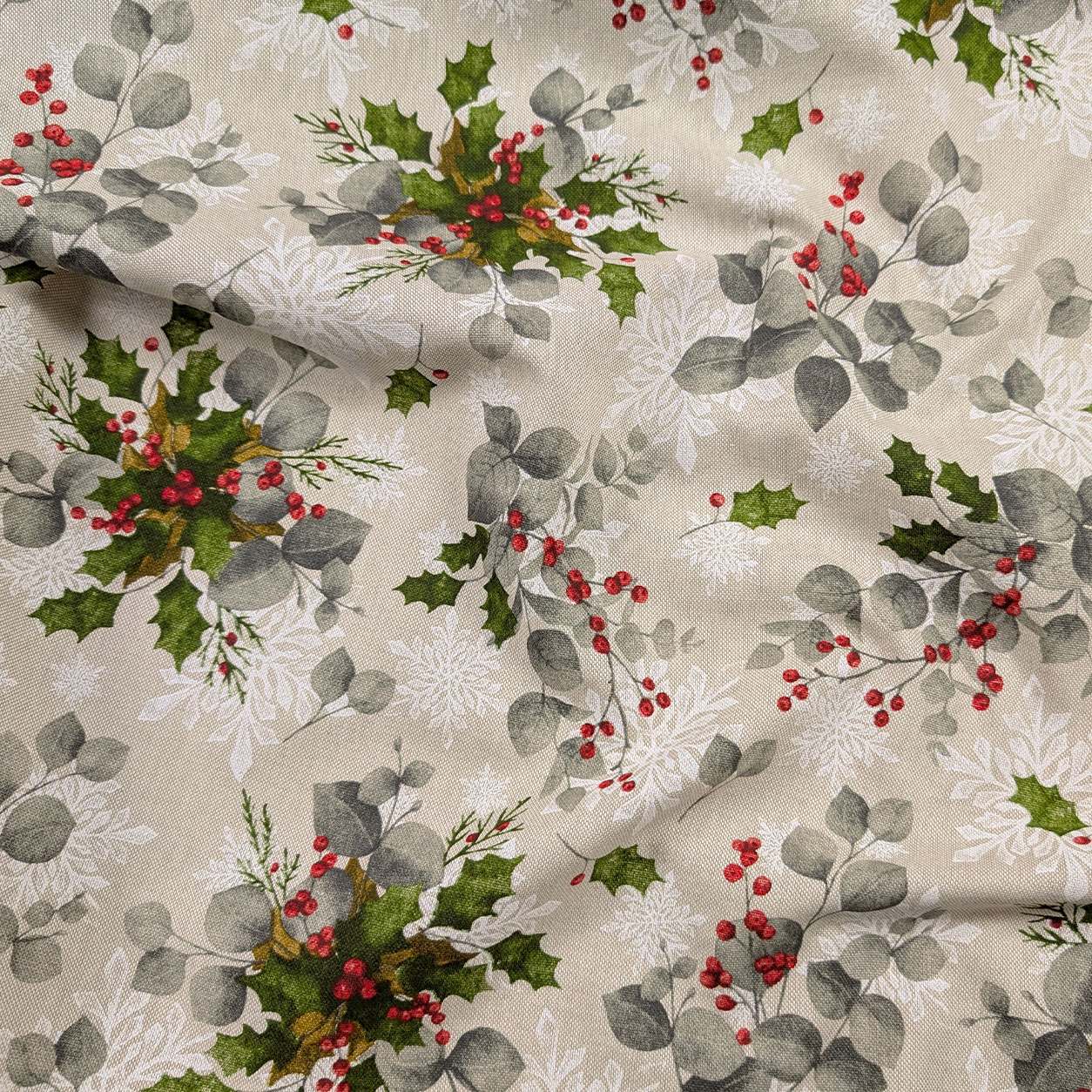 Christmas Panama Holly and Snowflakes Image