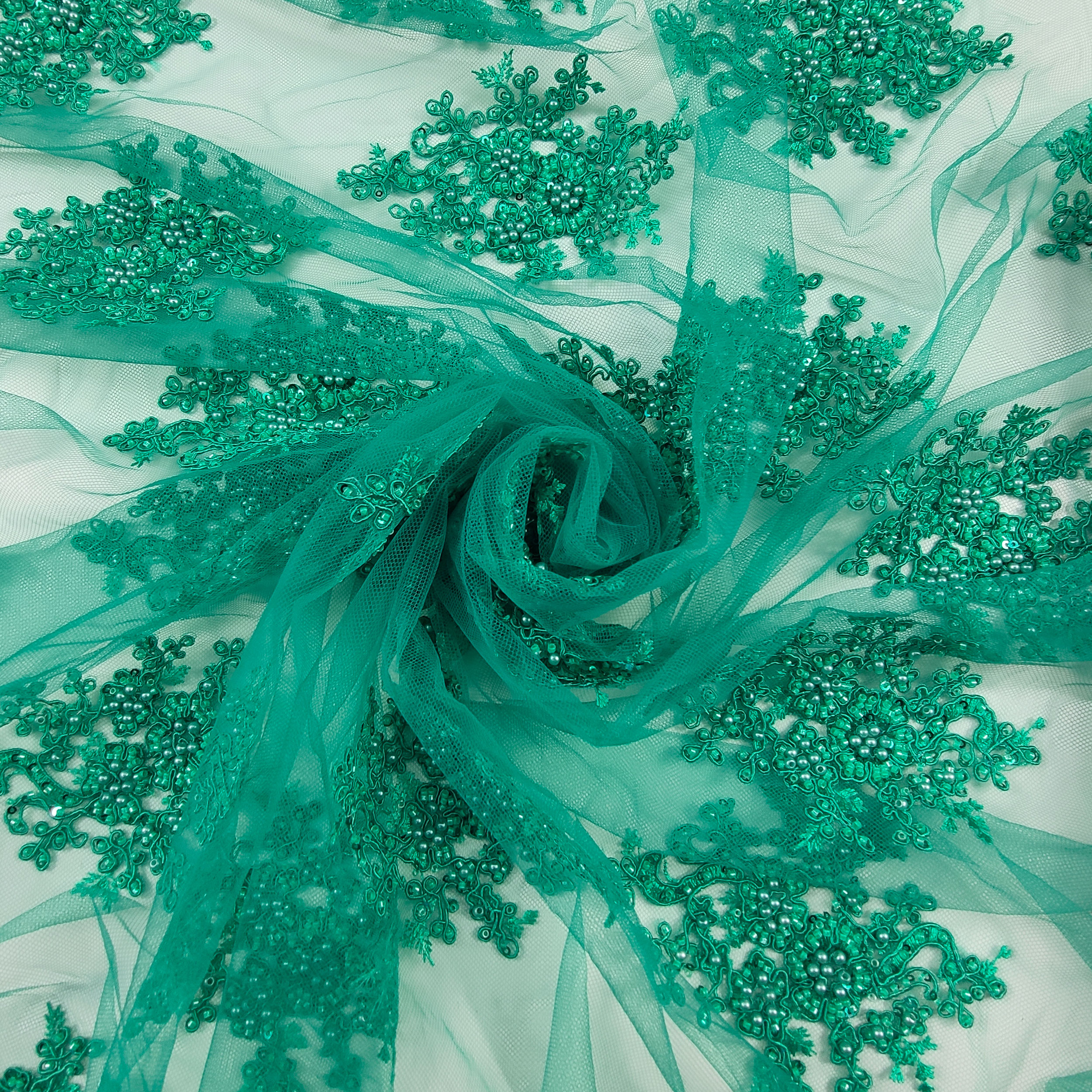 Tulle Embroidered Beads Lux Emerald Green Image