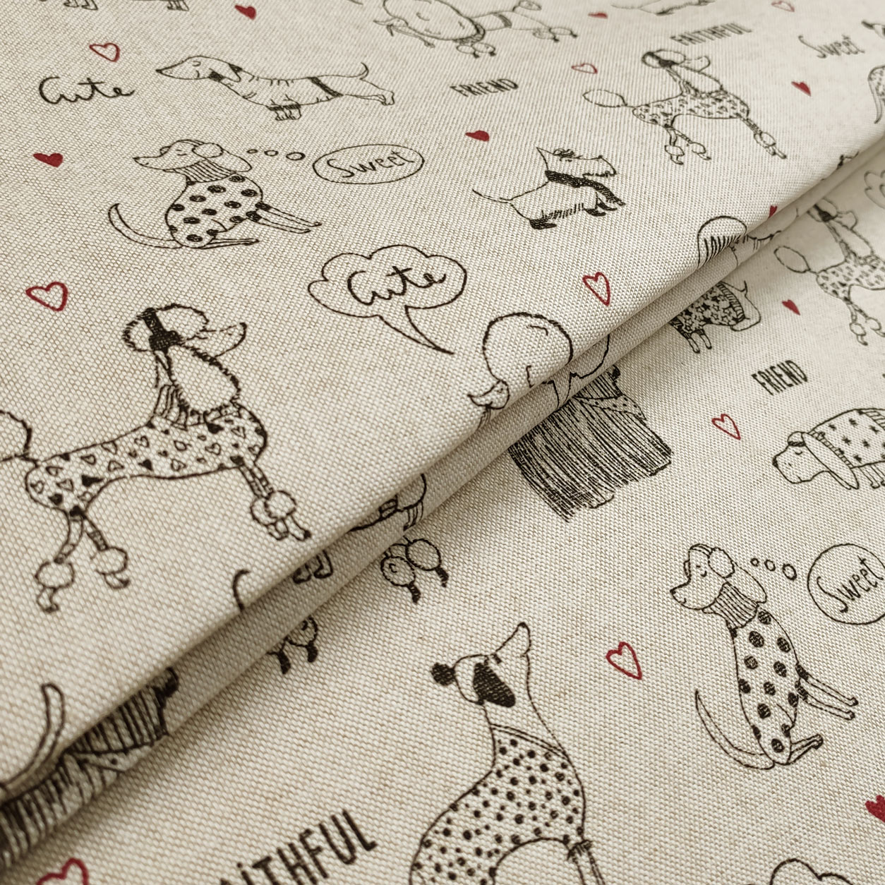 Panama-style cotton blend fabric remnant with dog motif, 190x140 cm Image