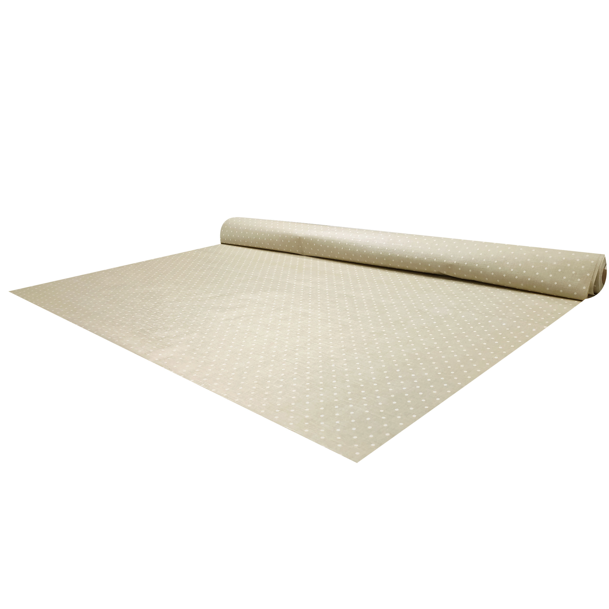 Tissu pour nappe plastifiée Blanc à pois Fond beige Image