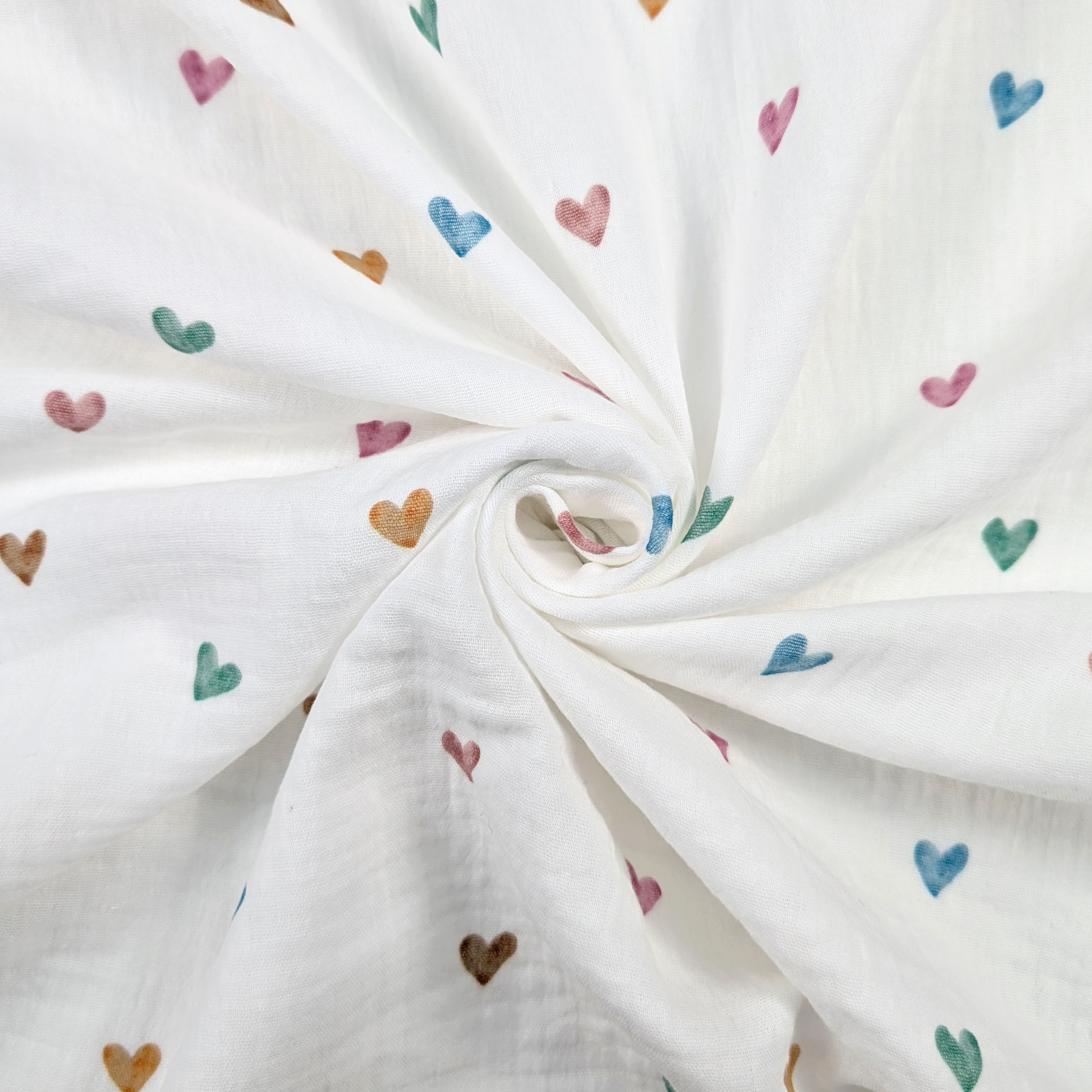 Cutout muslin cotton muslin coloured hearts 90x130 cm Image