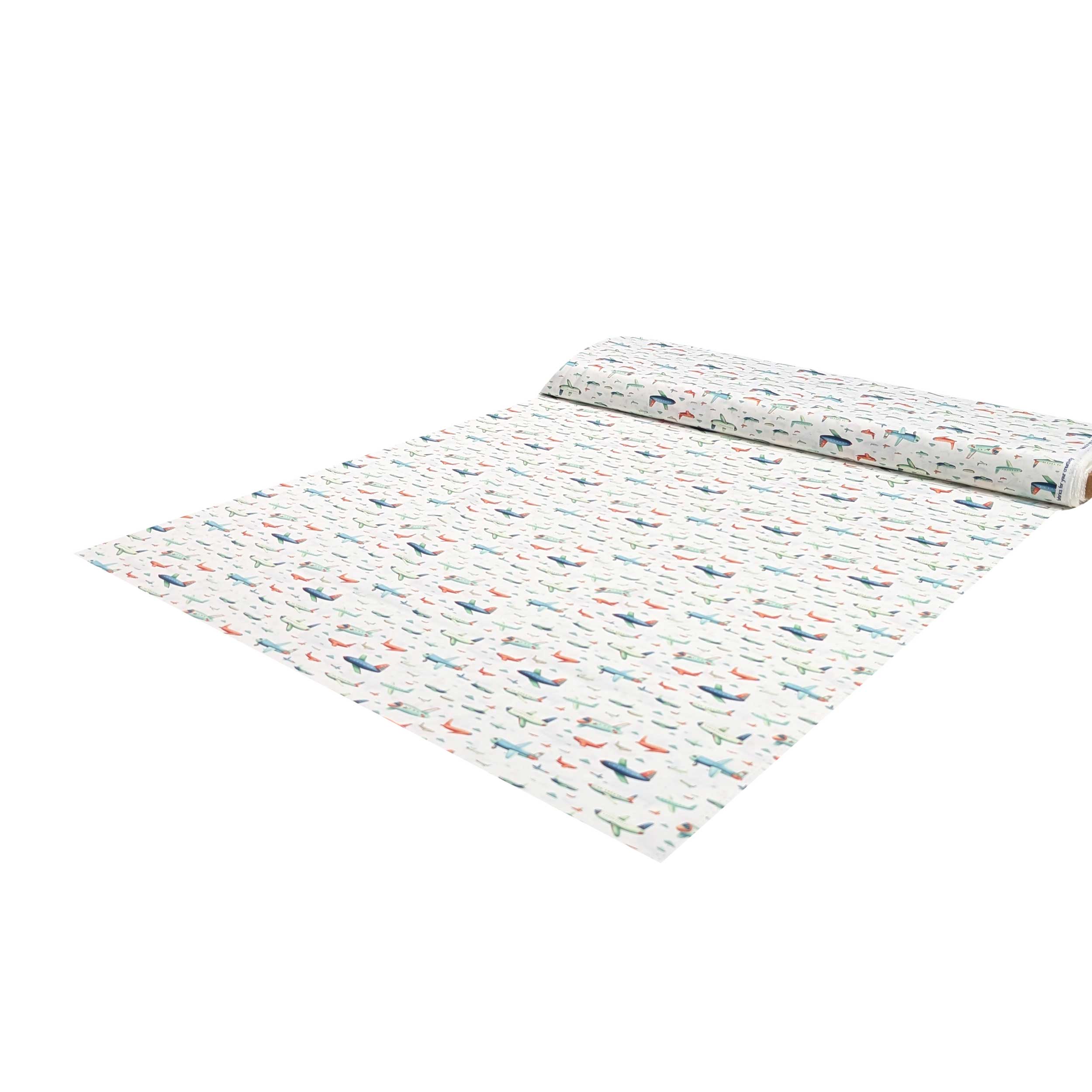 Poplin Cotton Aeroplanes White Background Image