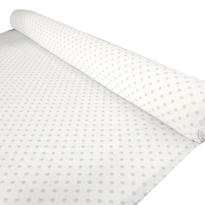Tela esponja estampada de lunares azul claro