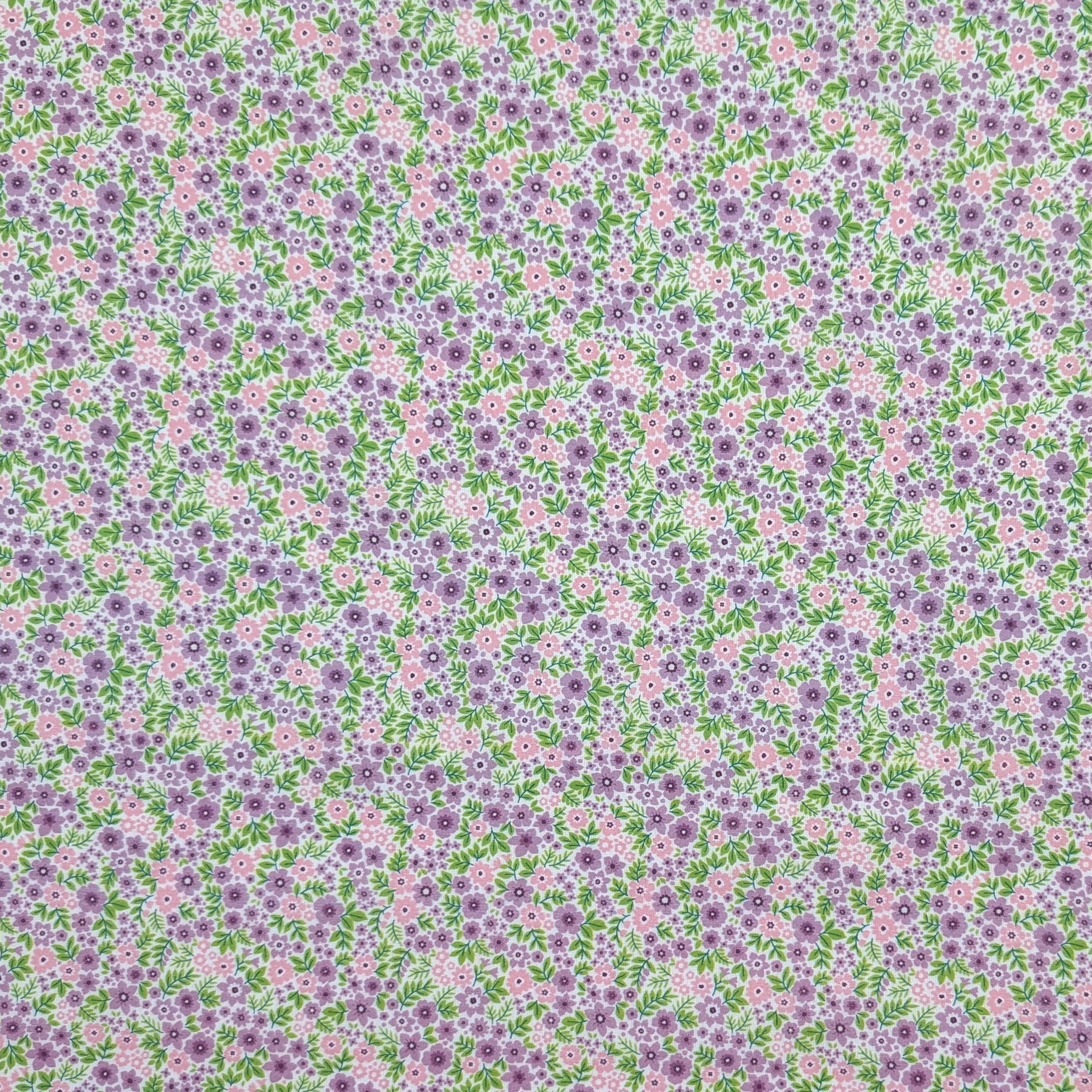 Percale cotton with pink and lilac flowers Image