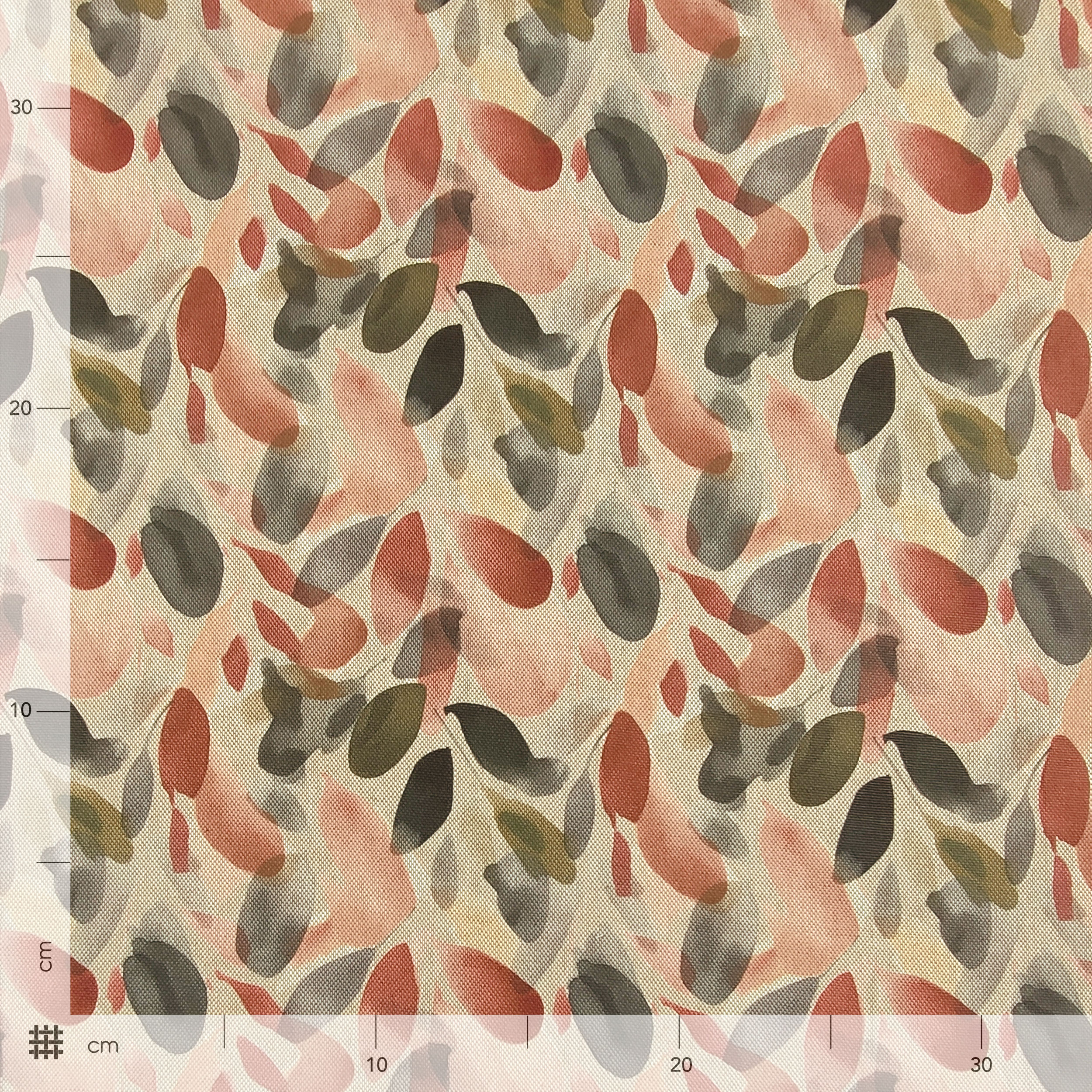 Cotton Mix Fabric Watercoloured Leaves Image