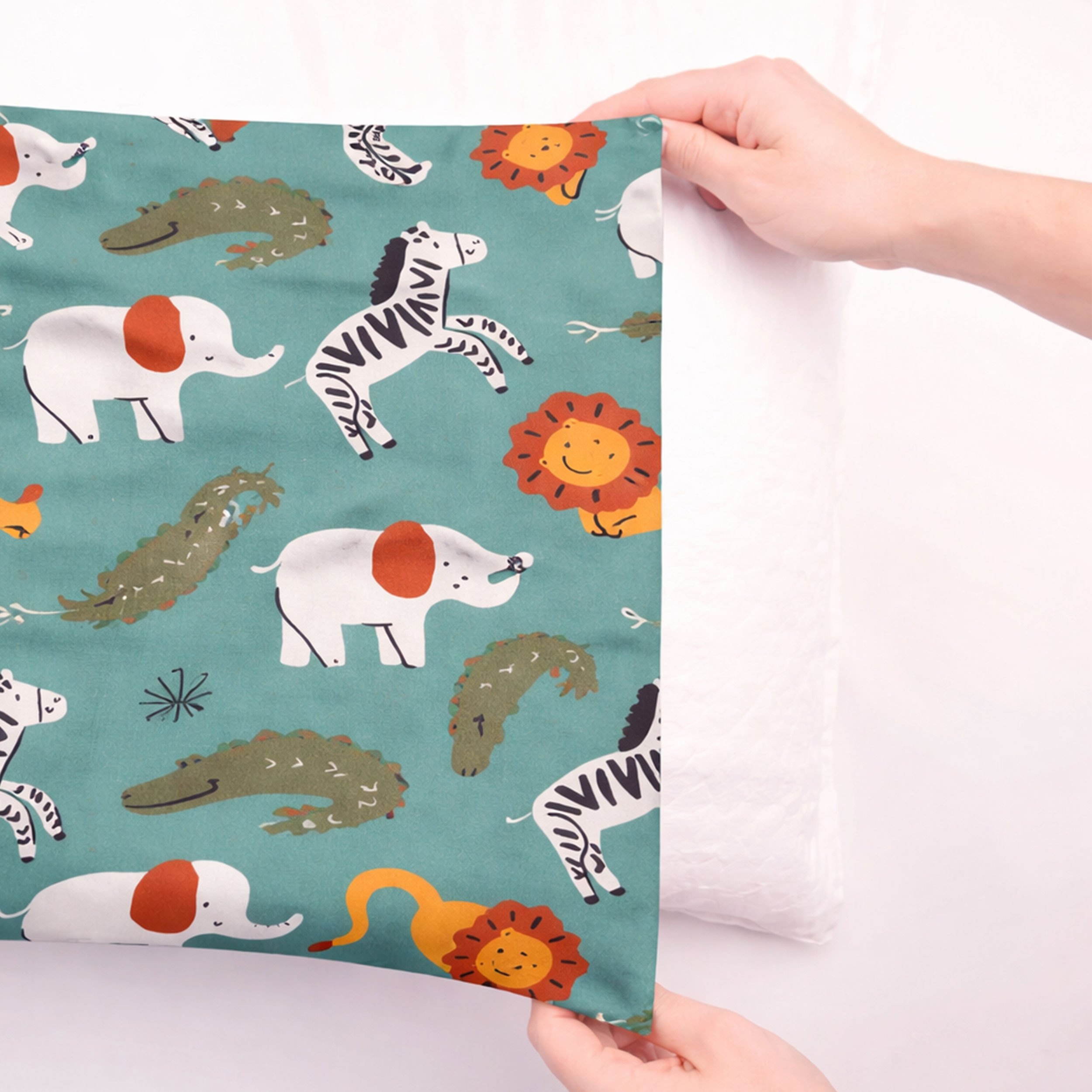 Savannah Animals Pillowcase Green Background Image