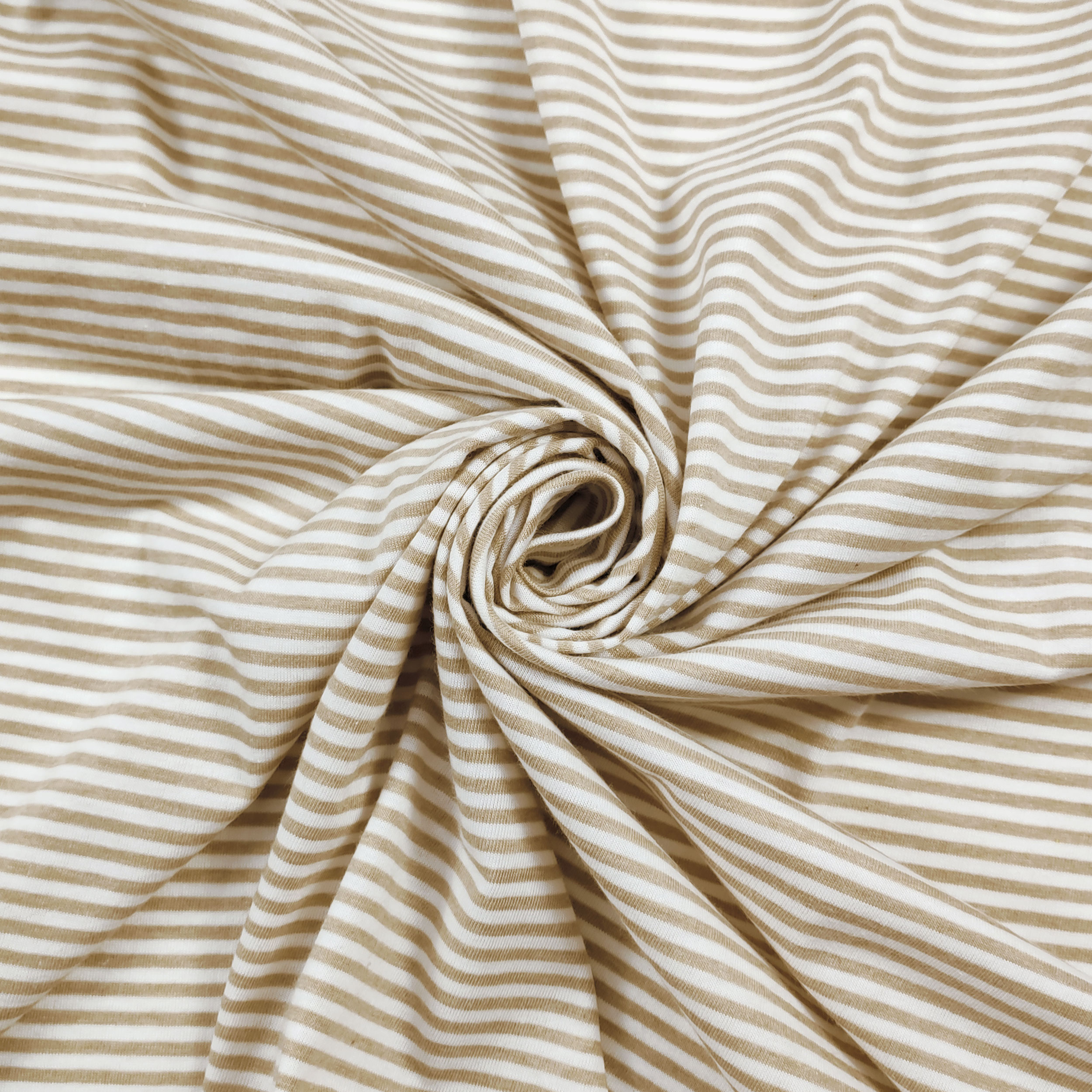 Baumwoll-Jersey Dünne Streifen Beige