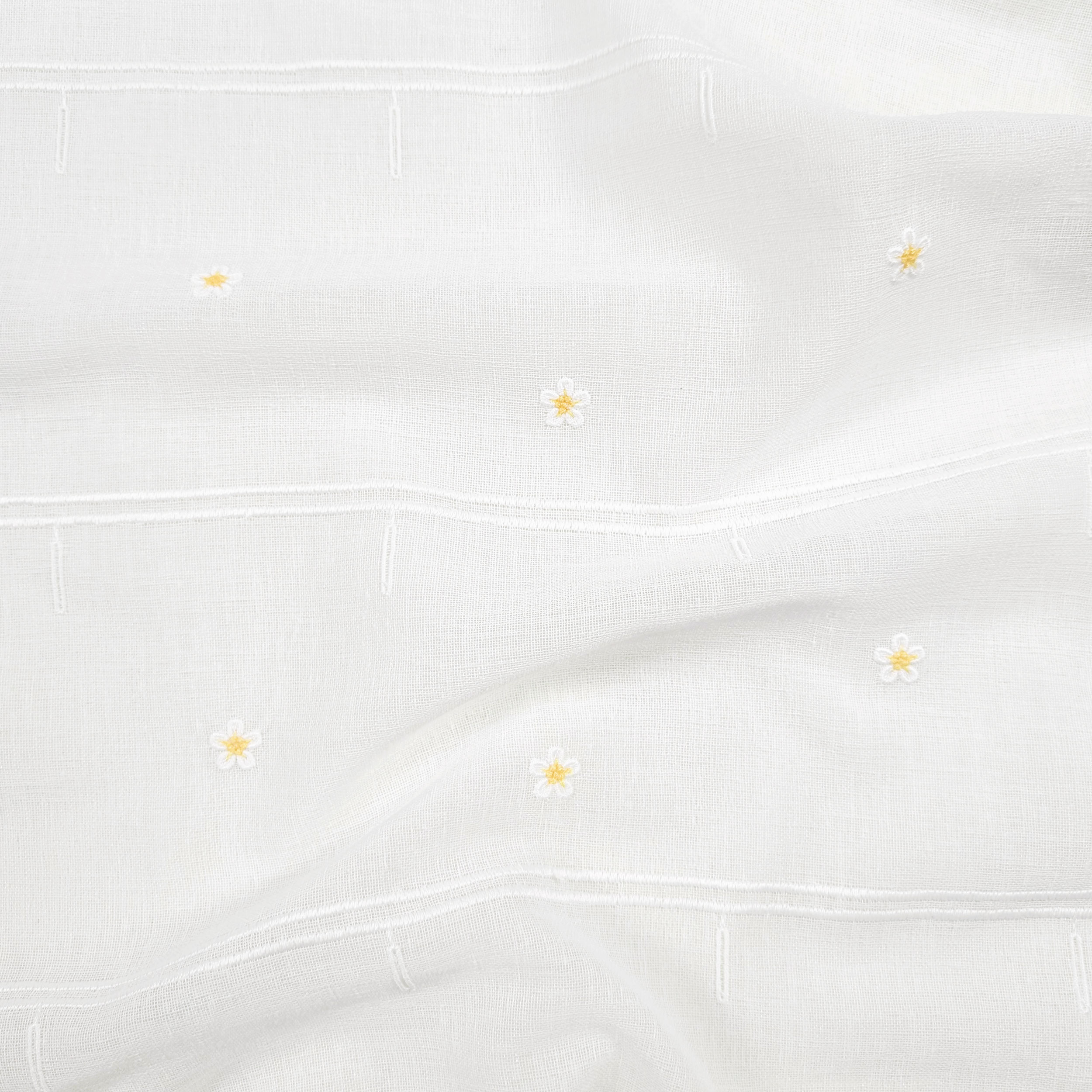 Modular Curtain Fabric with Embroidered Daisies Image