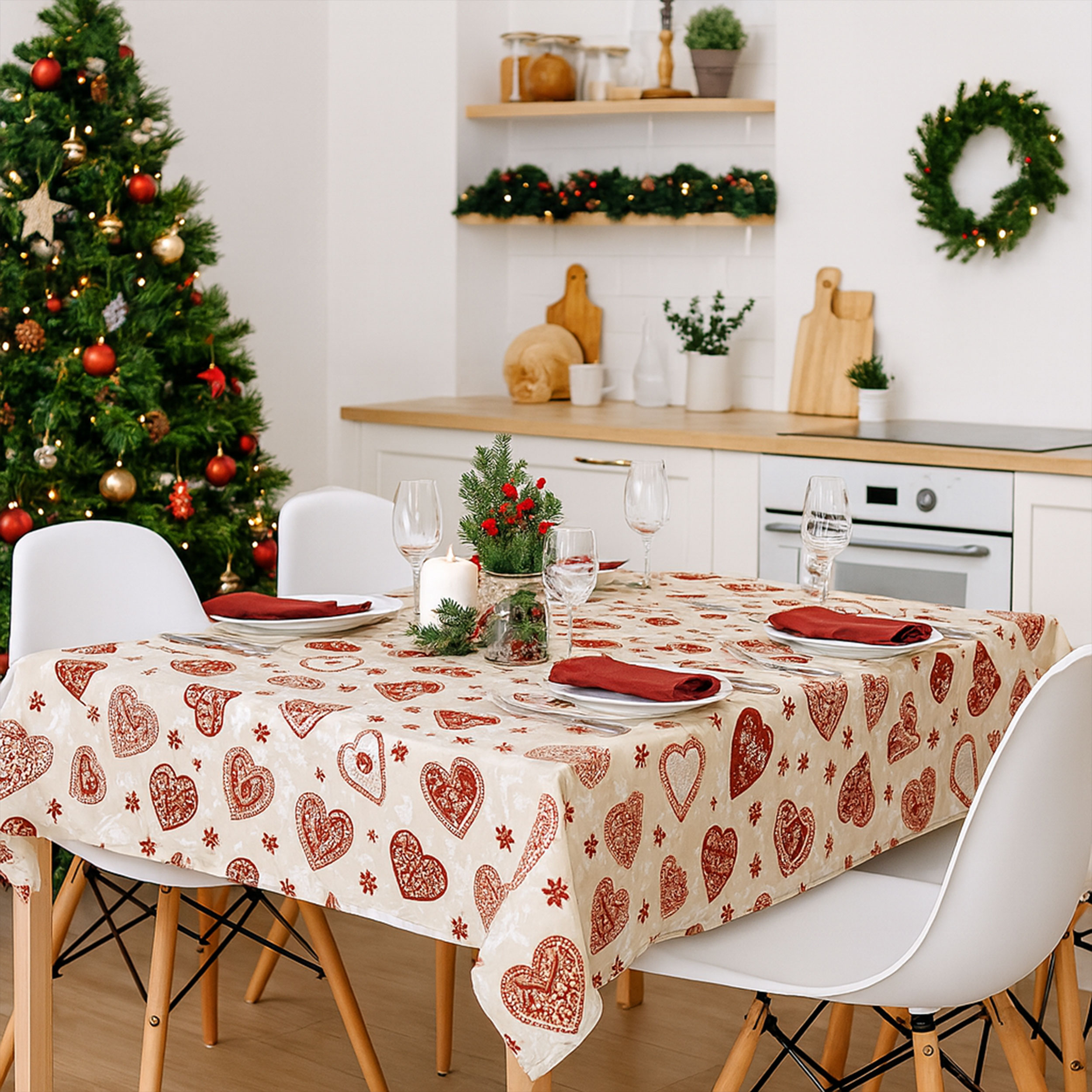Christmas Tablecloth Christmas Hearts Image