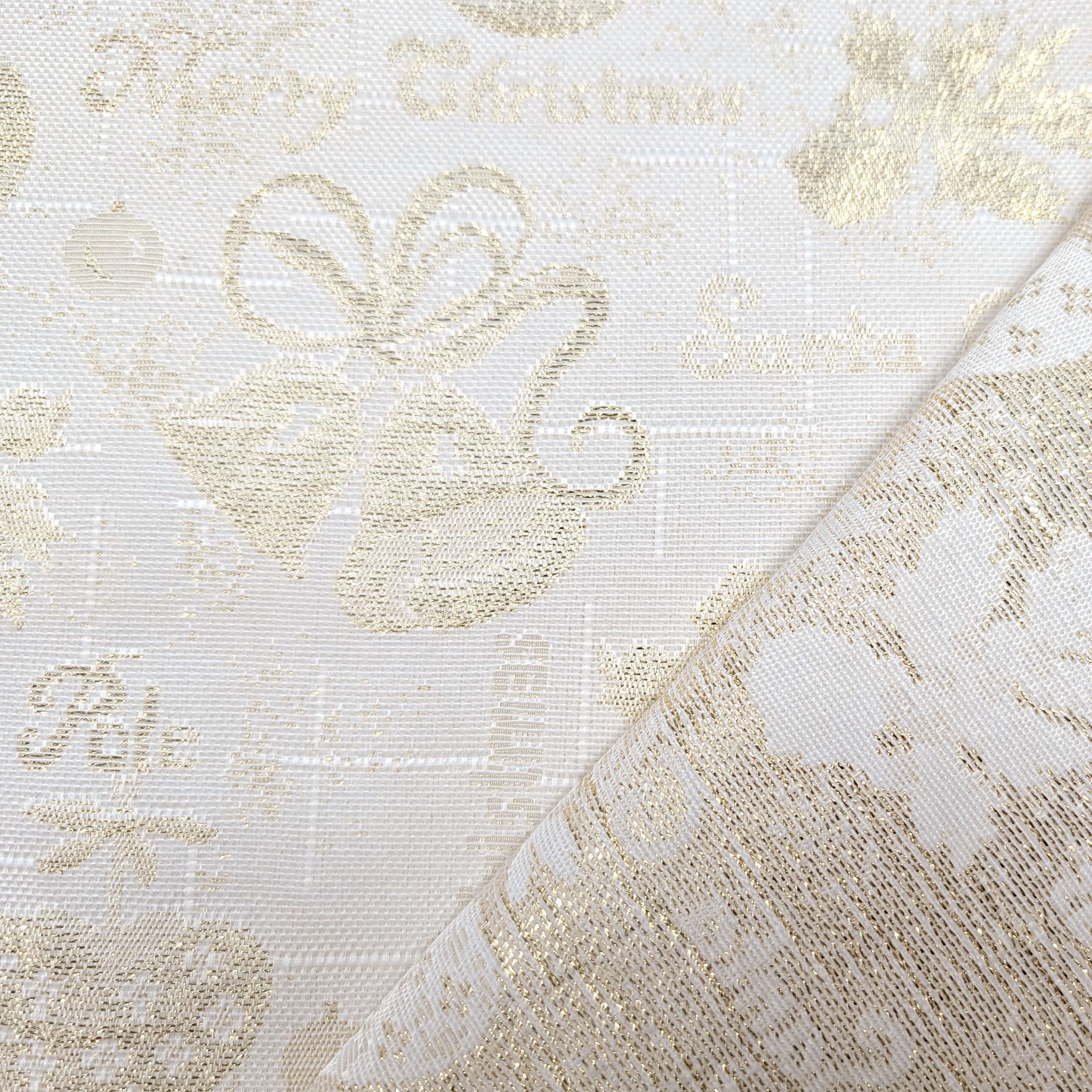 Jacquard Frohe Weihnachten Weiß Gold Lurex H 280 cm Image