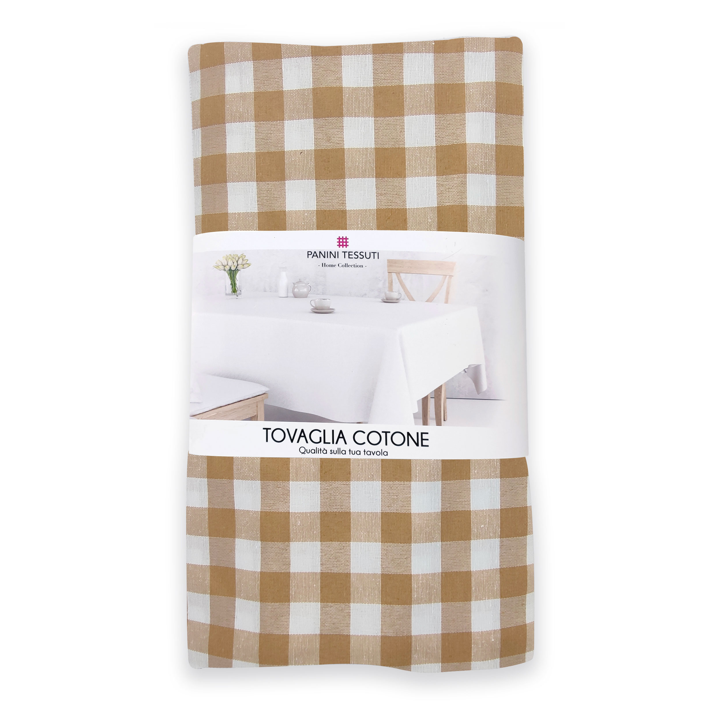 Checked tablecloth Biscuit 140x140 cm Image