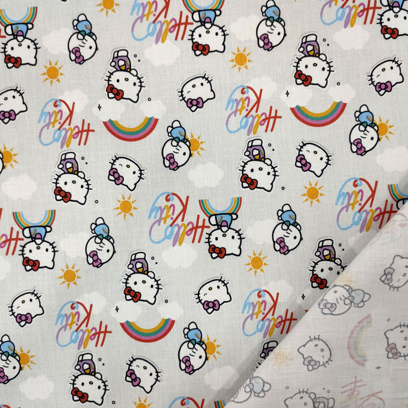 Tessuto Cotone Hello Kitty Grigio