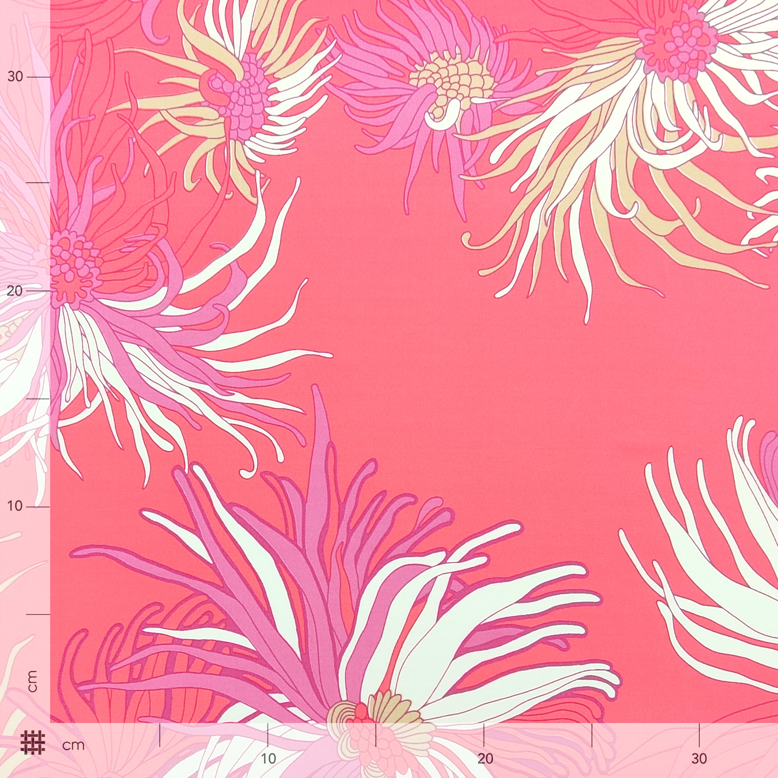 Viscose Silk Jersey Flowers Coral Background
