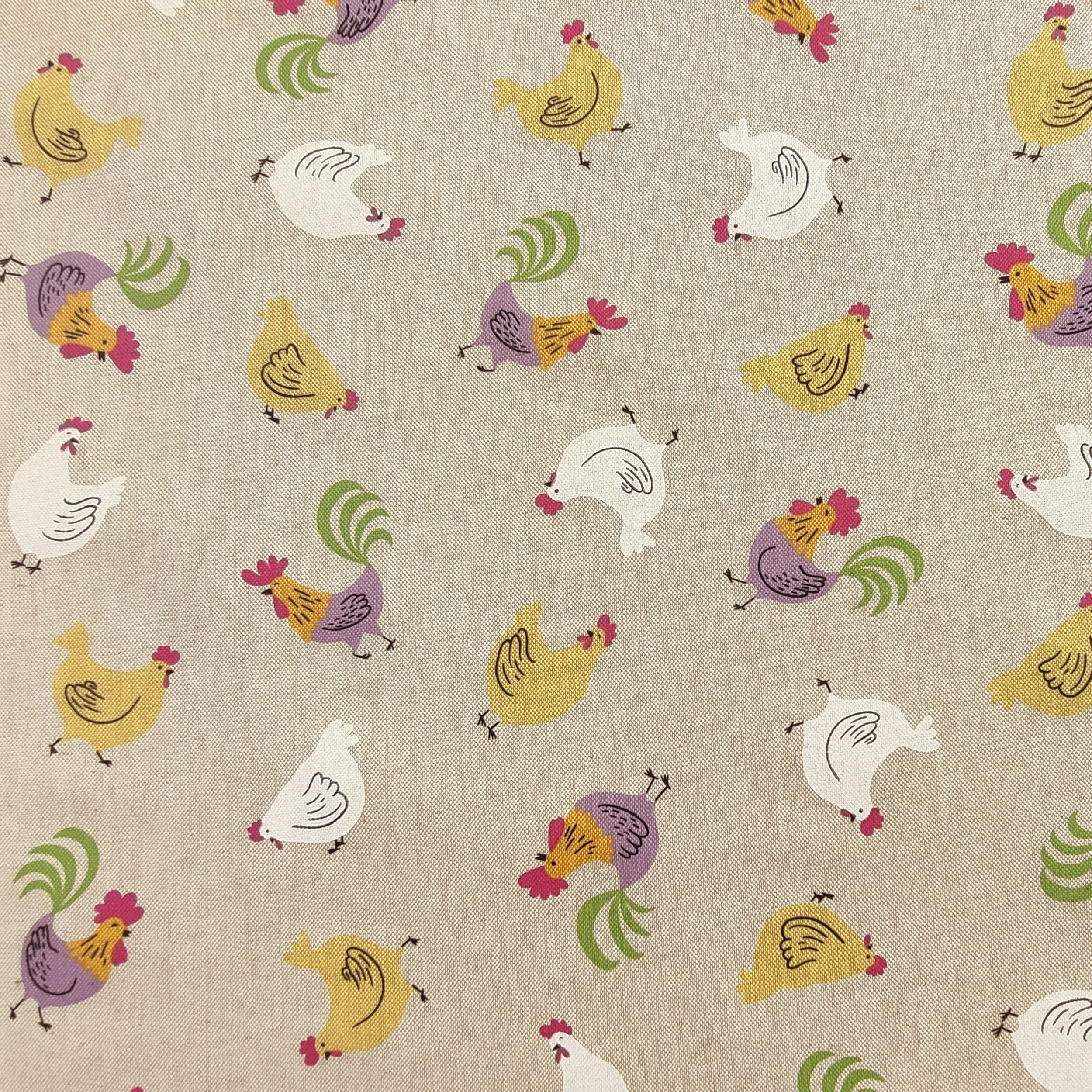 Panama Fabric Remnant – Colourful Hens, 130x140 cm Image