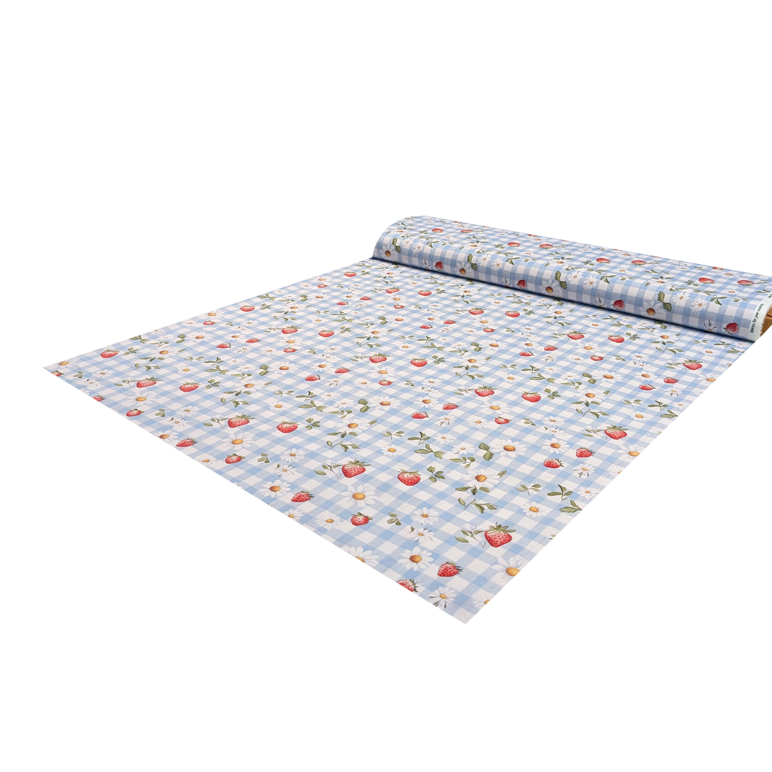 Light Blue and Strawberry Check Cotton Poplin Image