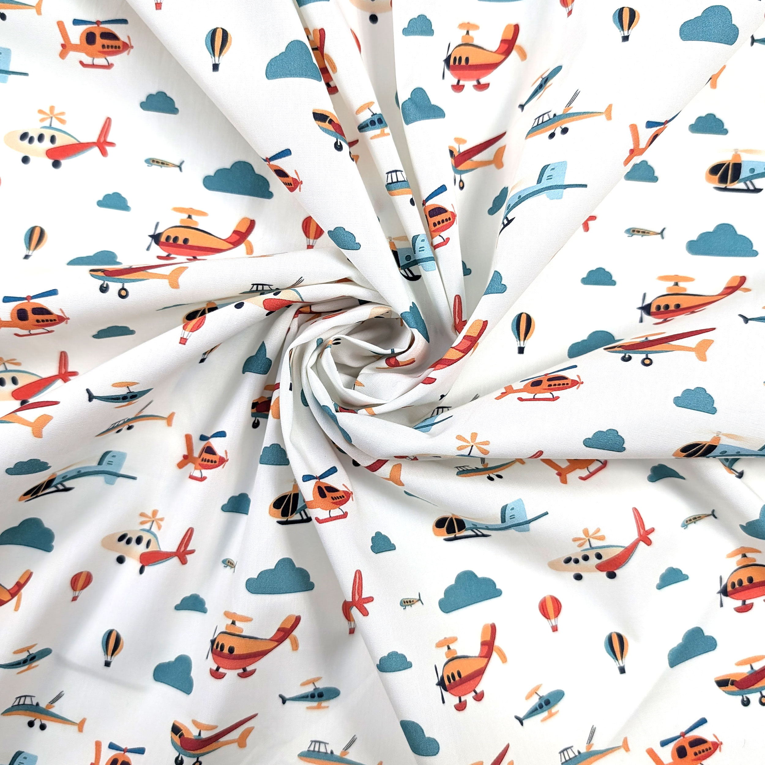 Cotton Poplin with Planes and Clouds Image