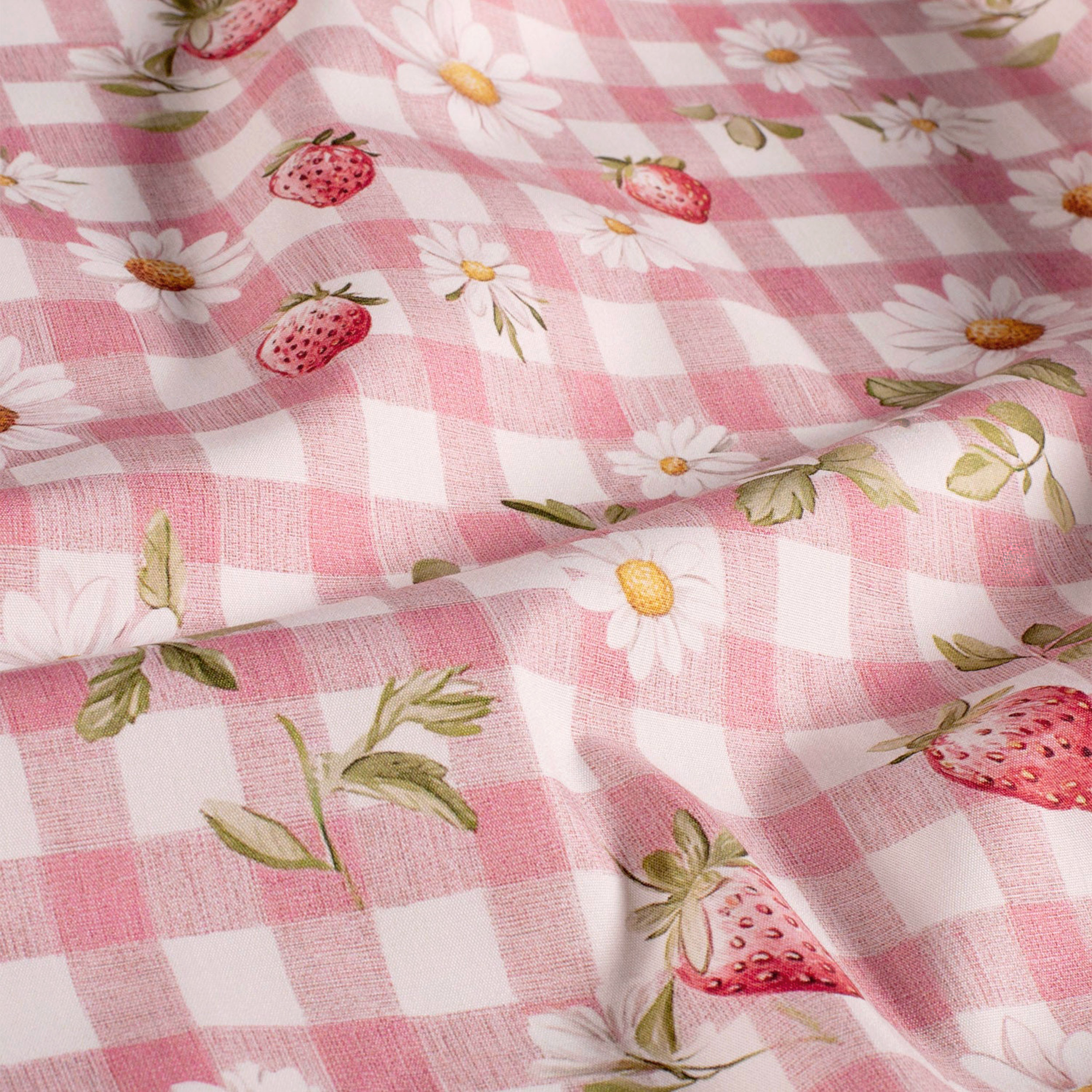 Pink and Strawberry Check Cotton Poplin Image