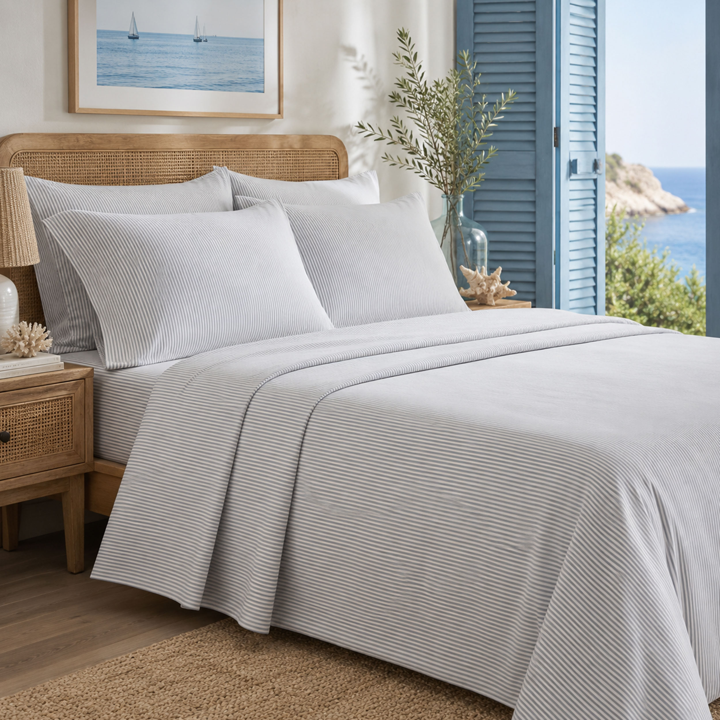 Cotton Sheet Thin Grey Stripes Image