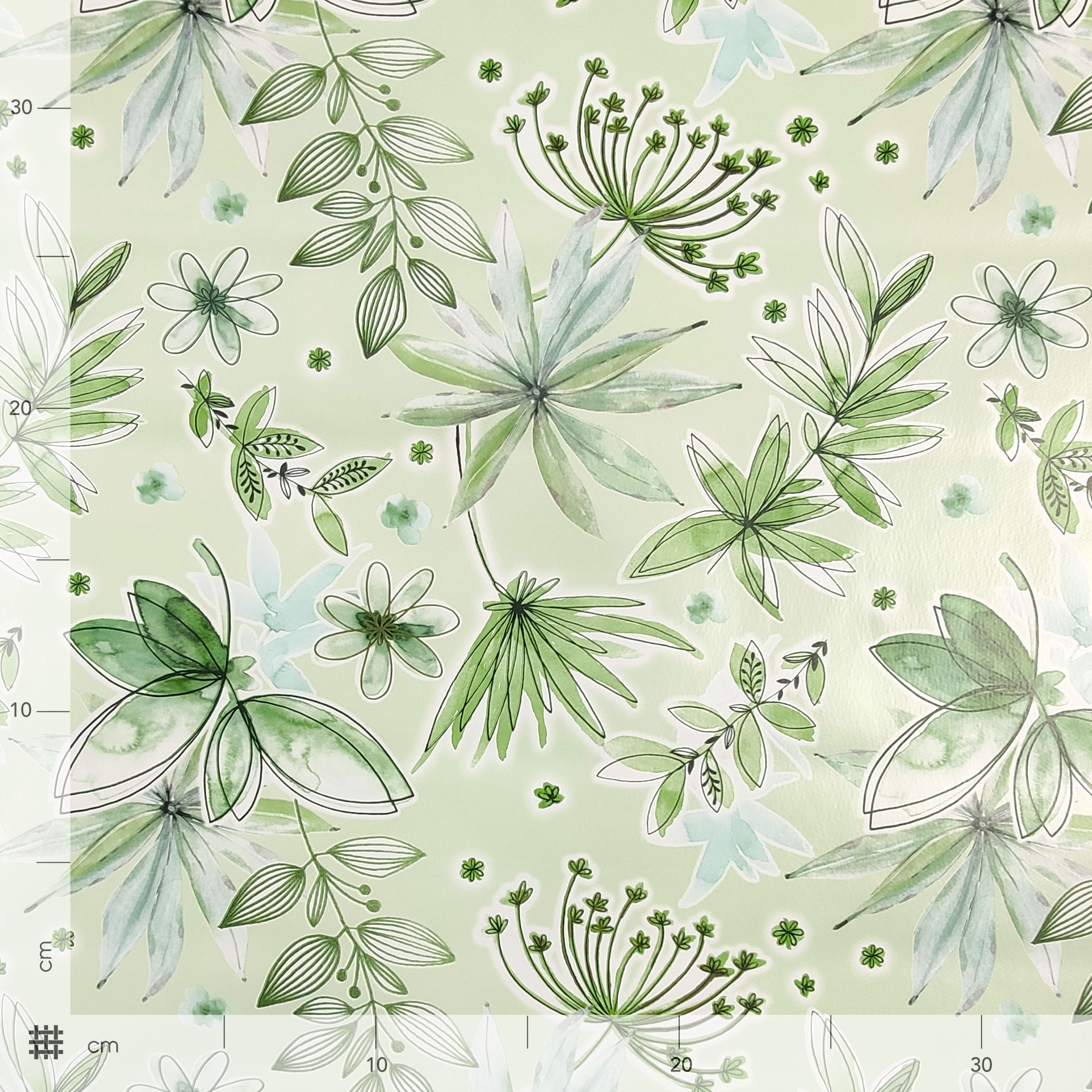 Fabric for Plasticised Tablecloth Flowers Tones of Green