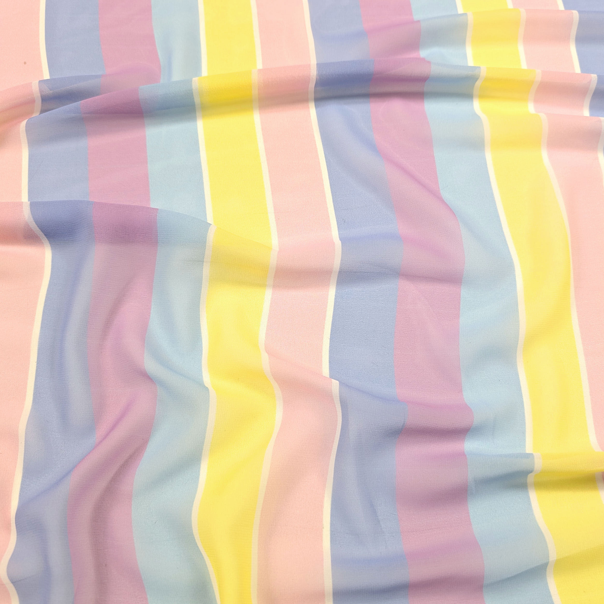 Yellow Pink and Blue Striped Chiffon Image