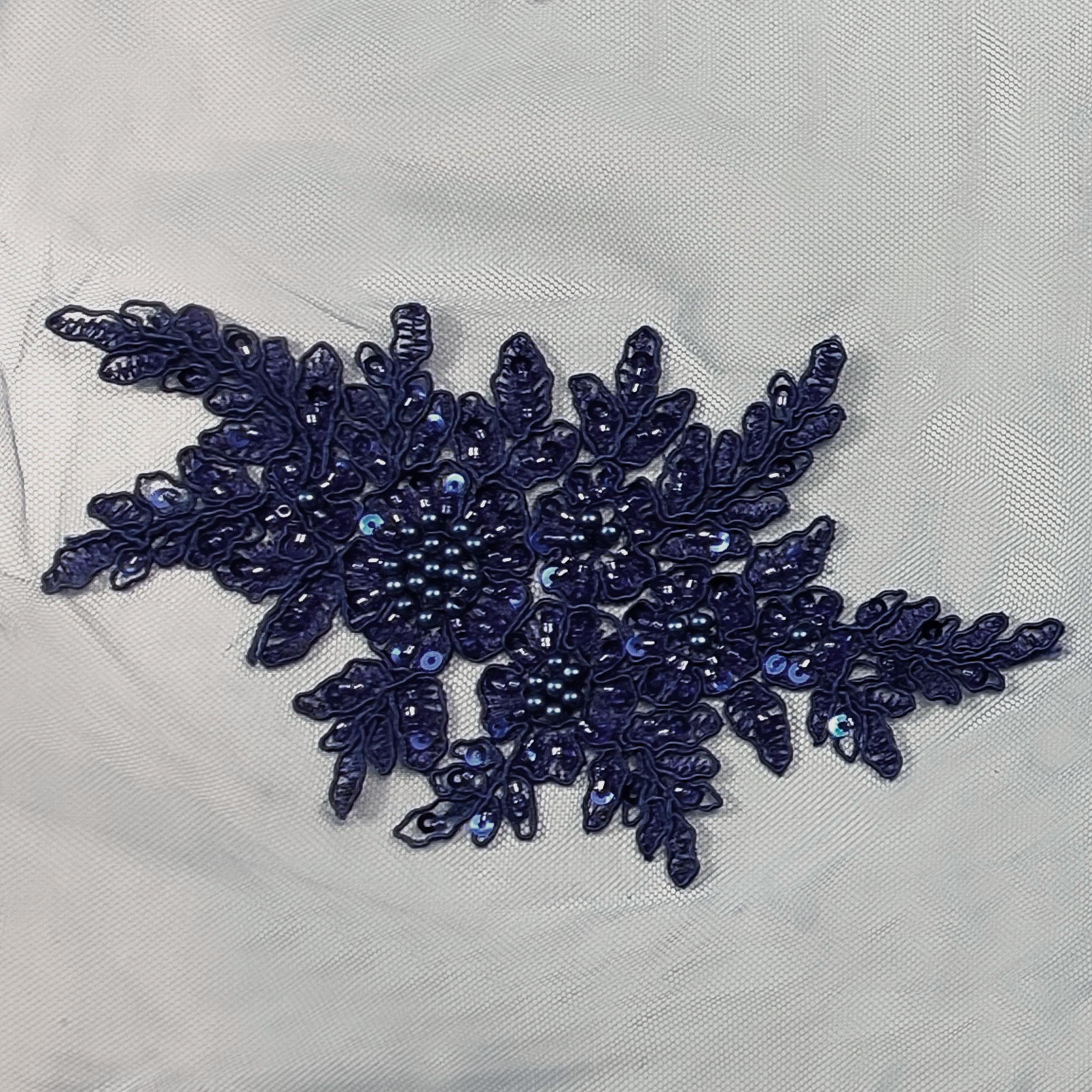 High Fashion Beaded Double Edge Floral Lace - Blue